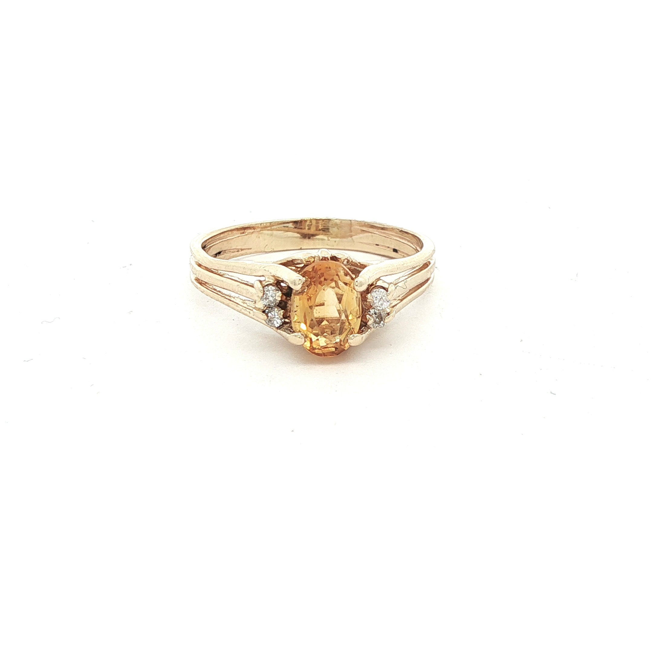 14k Yellow Gold Oval Citrine Ring With Diamond Accents