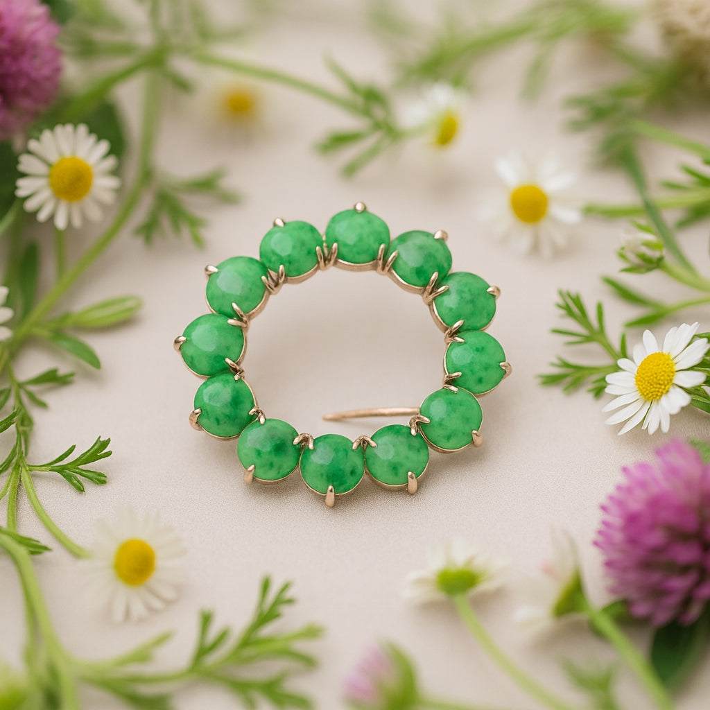 14k Jade Circular Brooche