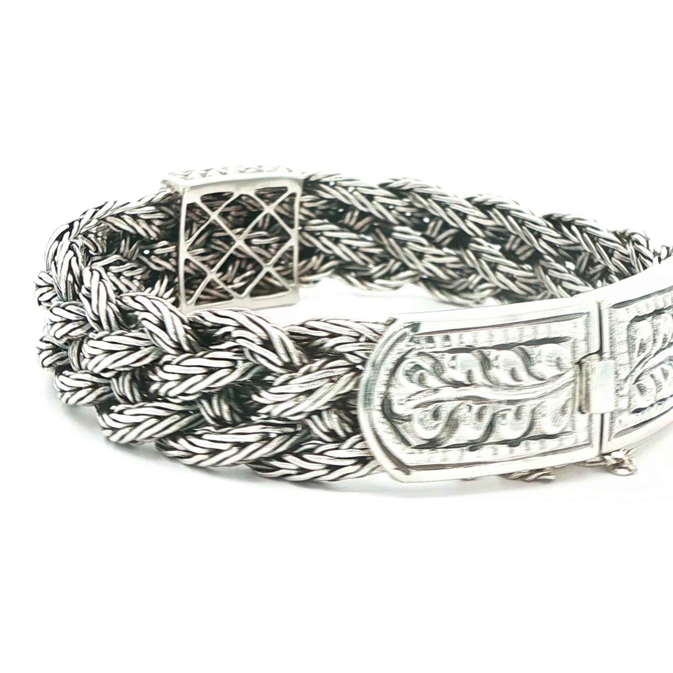 Estate 925 Sterling Silver & 18k Yellow Gold  braided chain Diamond Bracelet