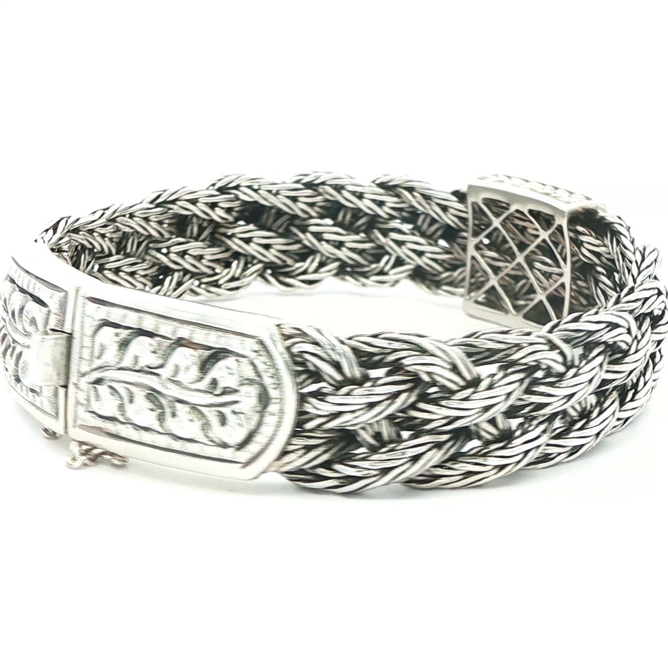 Estate 925 Sterling Silver & 18k Yellow Gold  braided chain Diamond Bracelet