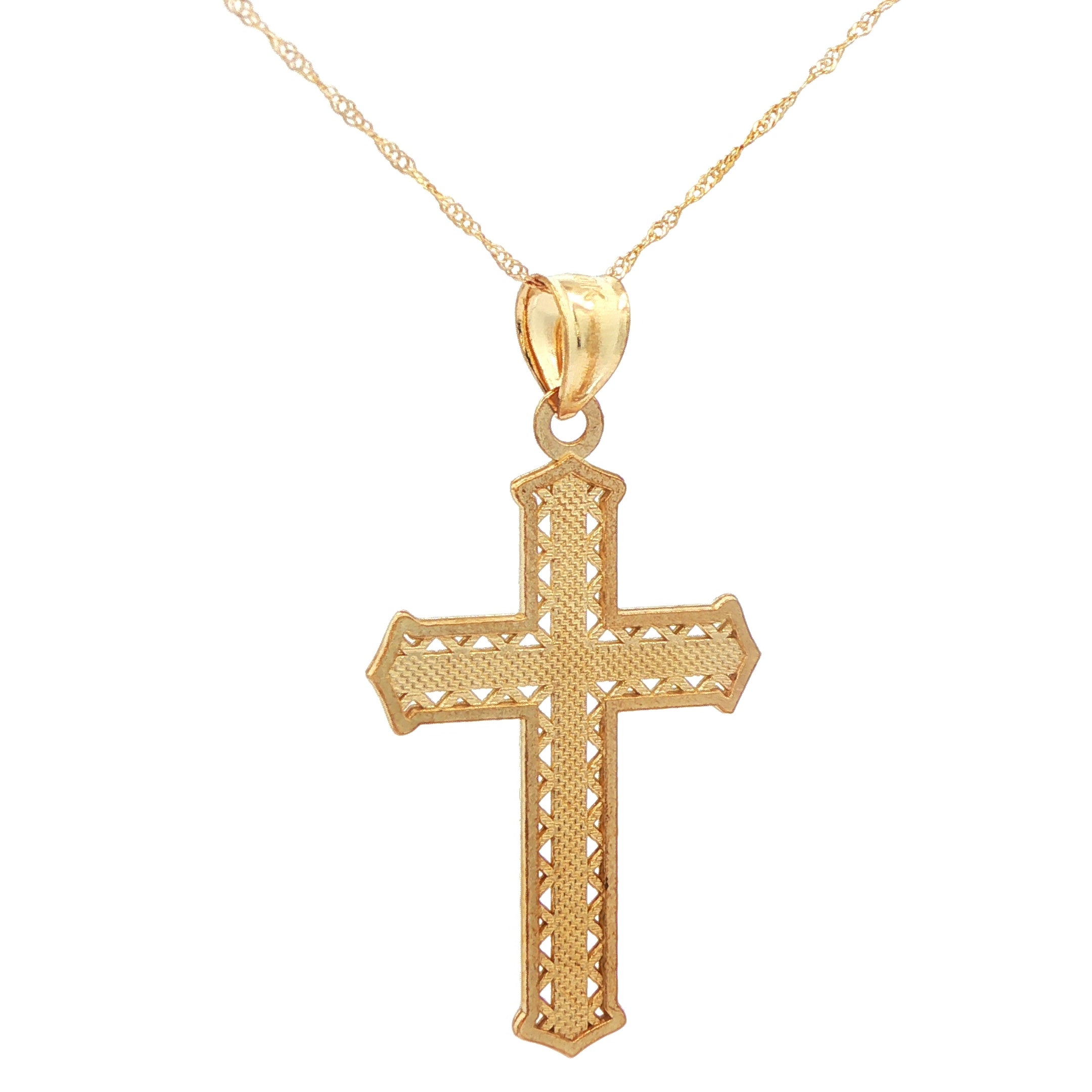 14K Artisan Crafted Yellow Gold Cross Pendant Chain Necklace