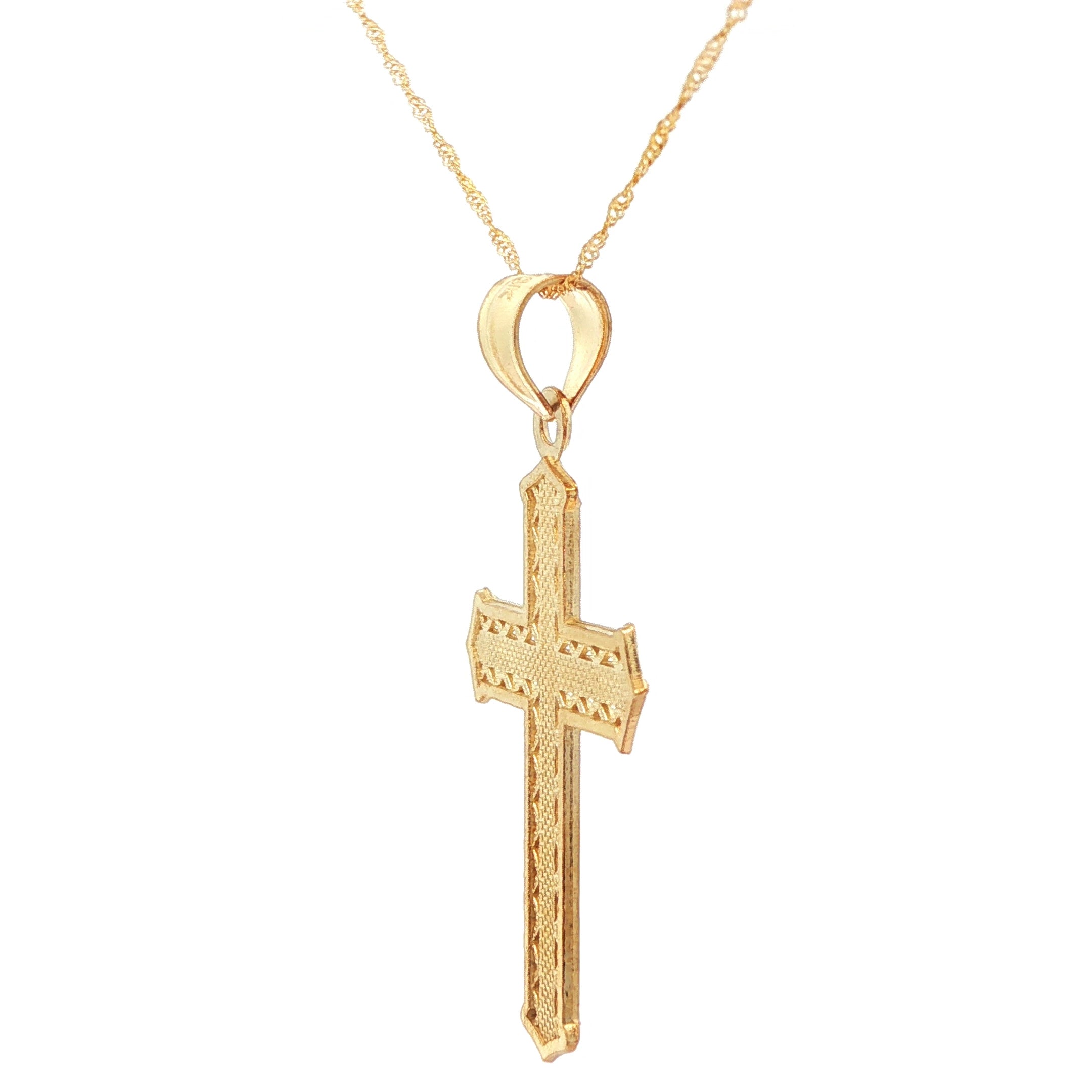 14K Artisan Crafted Yellow Gold Cross Pendant Chain Necklace