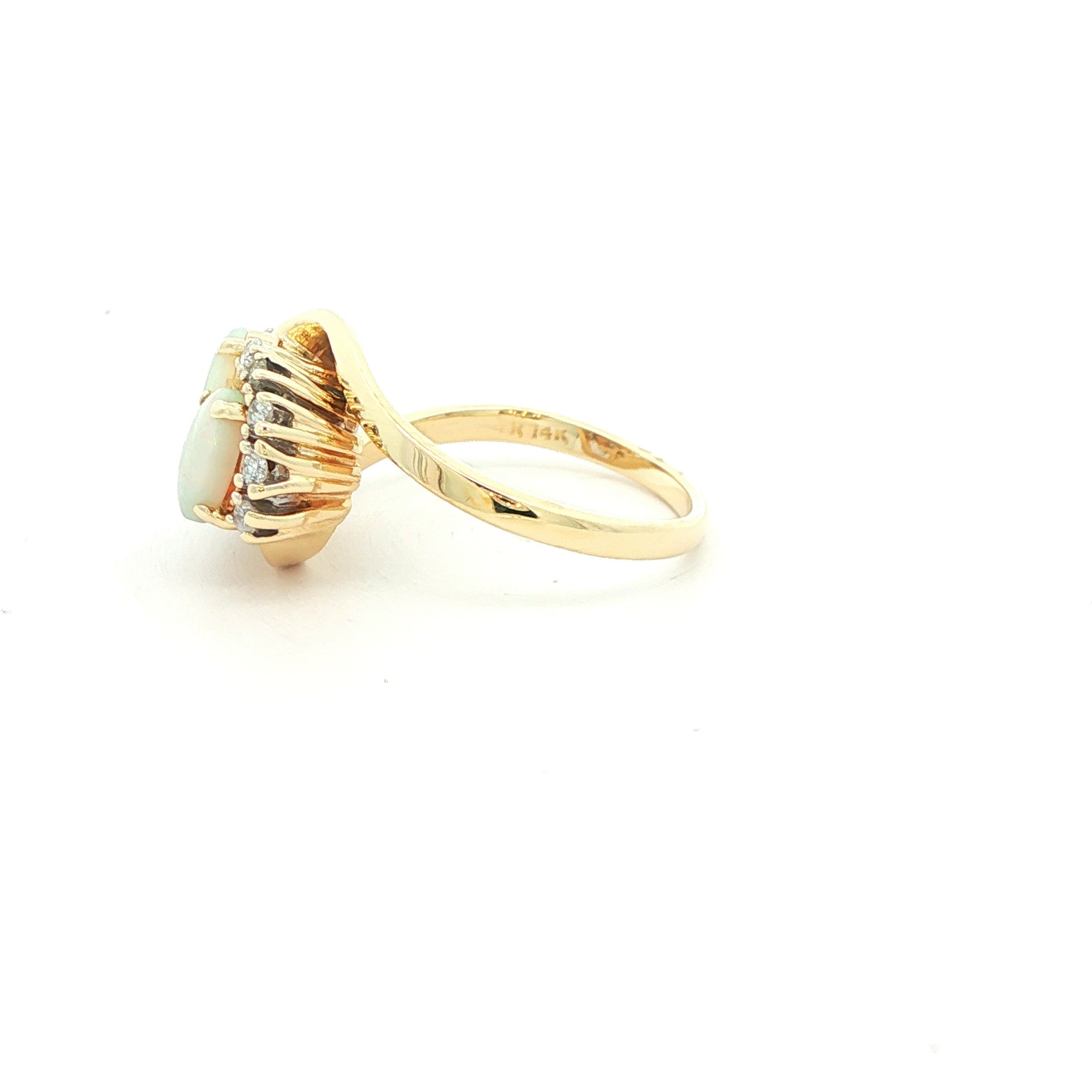 14K Yellow Gold Two Stone Opal Diamond Swirl Ring