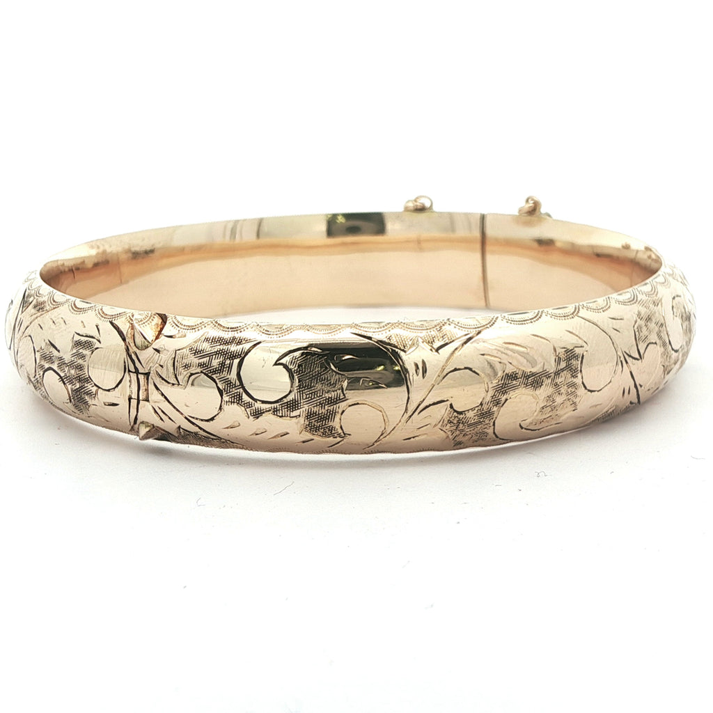 14k Yellow Gold 1960s Vintage Etched Bangle