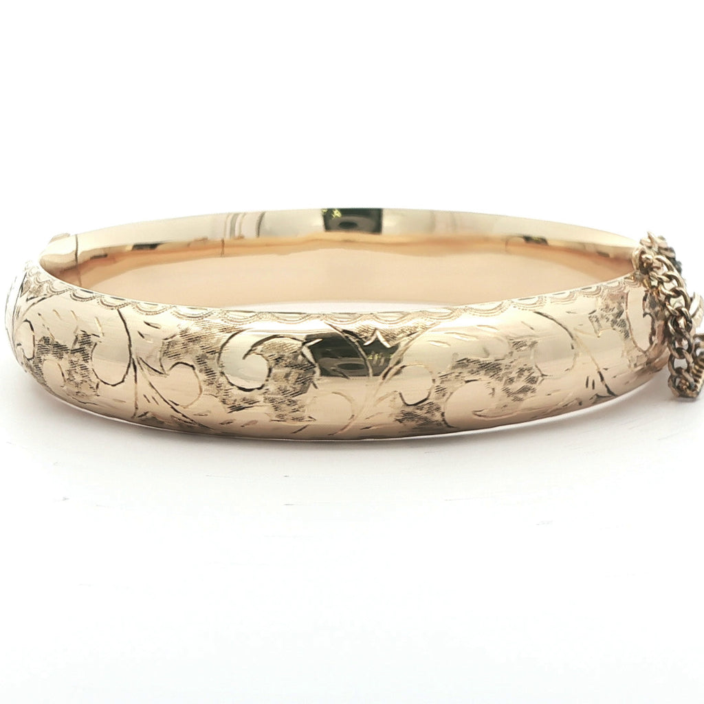 14k Yellow Gold 1960s Vintage Etched Bangle