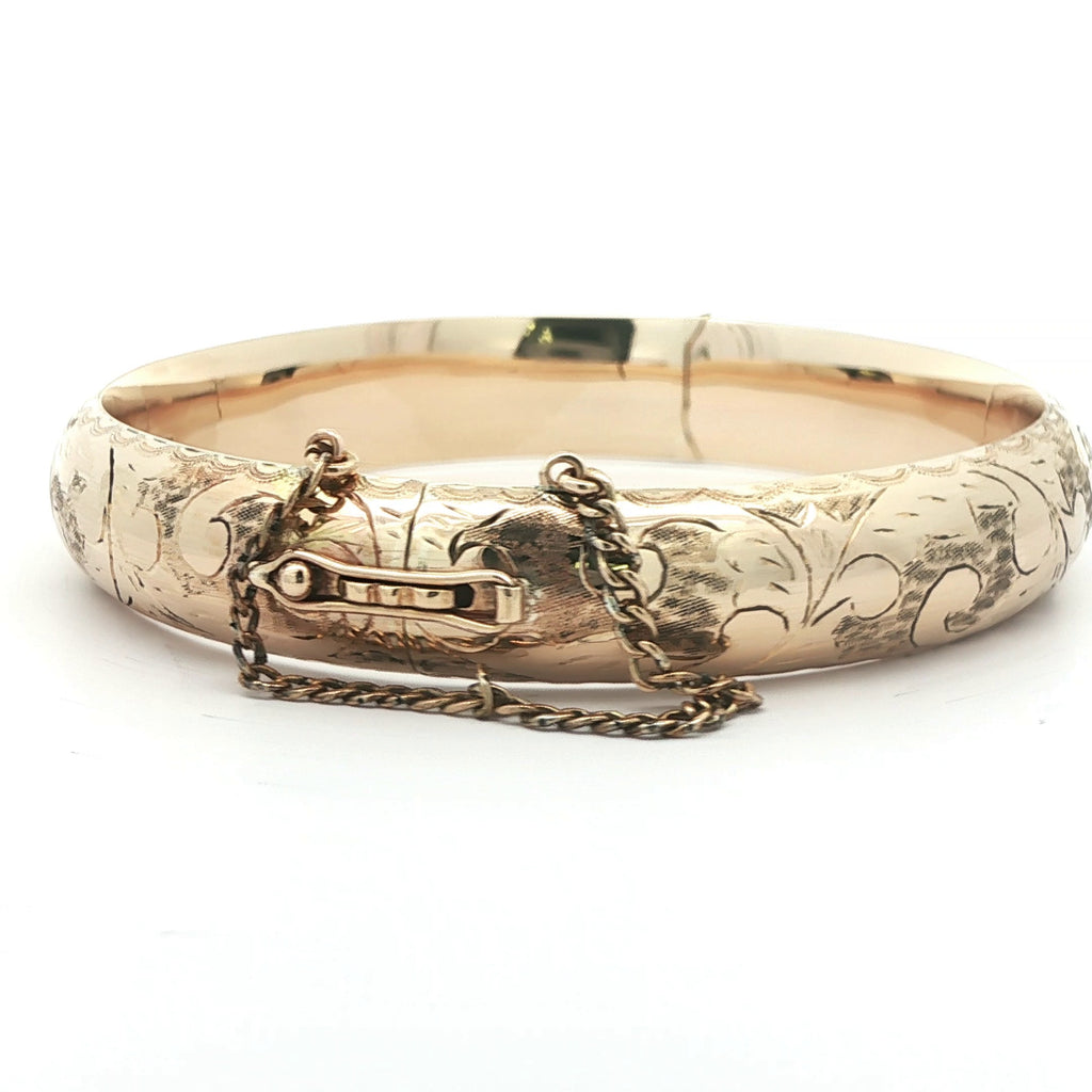 14k Yellow Gold 1960s Vintage Etched Bangle