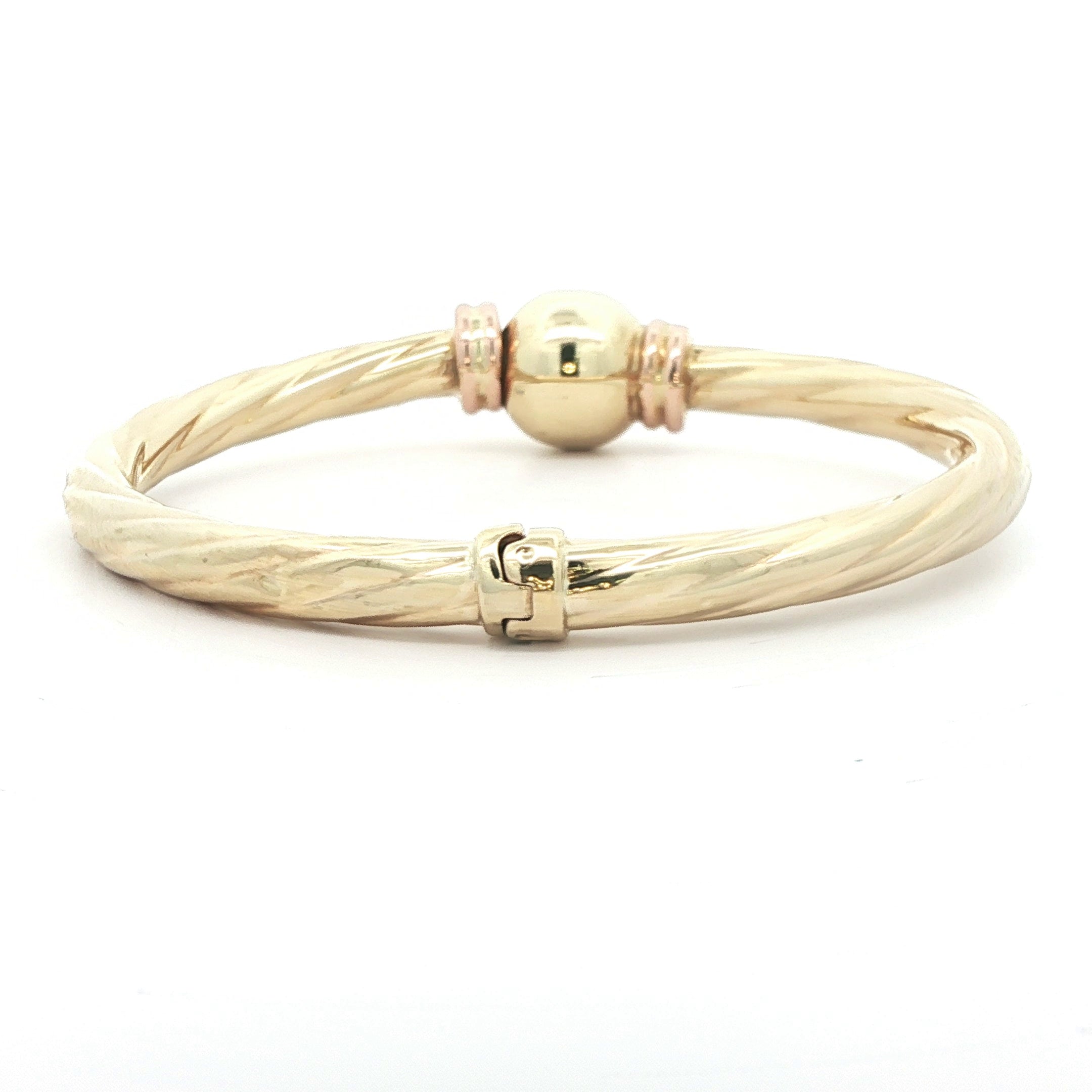 14K Yellow Gold Vintage Estate Tubular Bangle with Ball Clasp,1980
