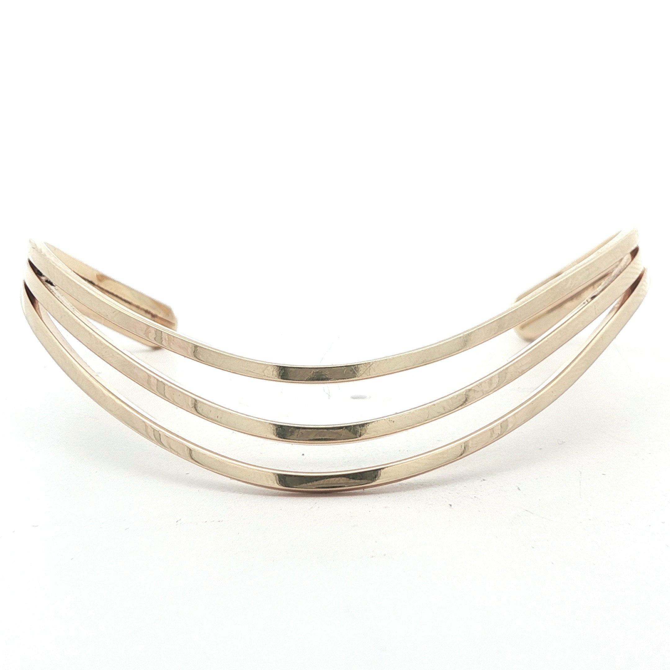 Estate 14K Yellow Gold Layered Open Cuff Bracelet – Vintage Minimalist Gold Cuff