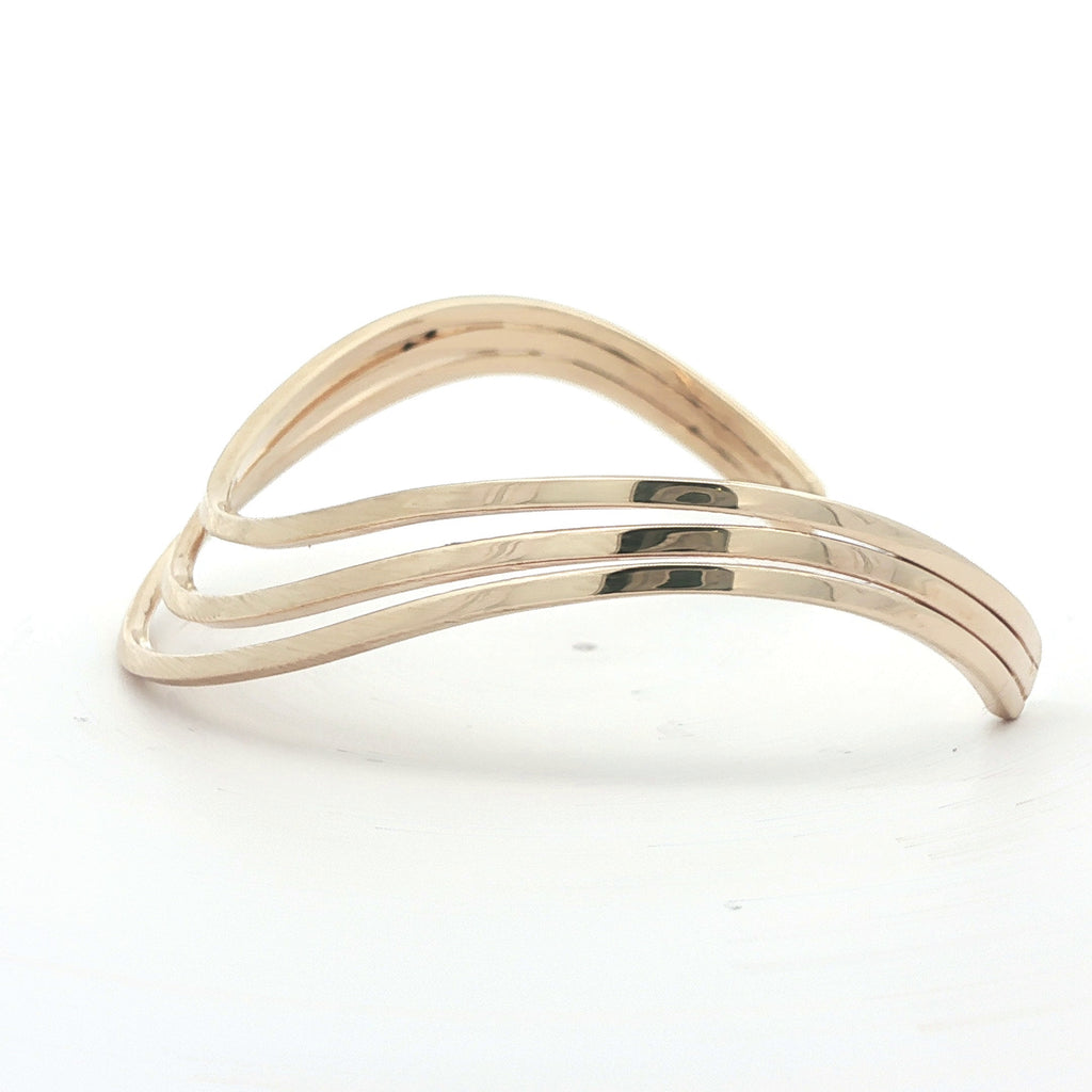 Estate 14K Yellow Gold Layered Open Cuff Bracelet – Vintage Minimalist Gold Cuff