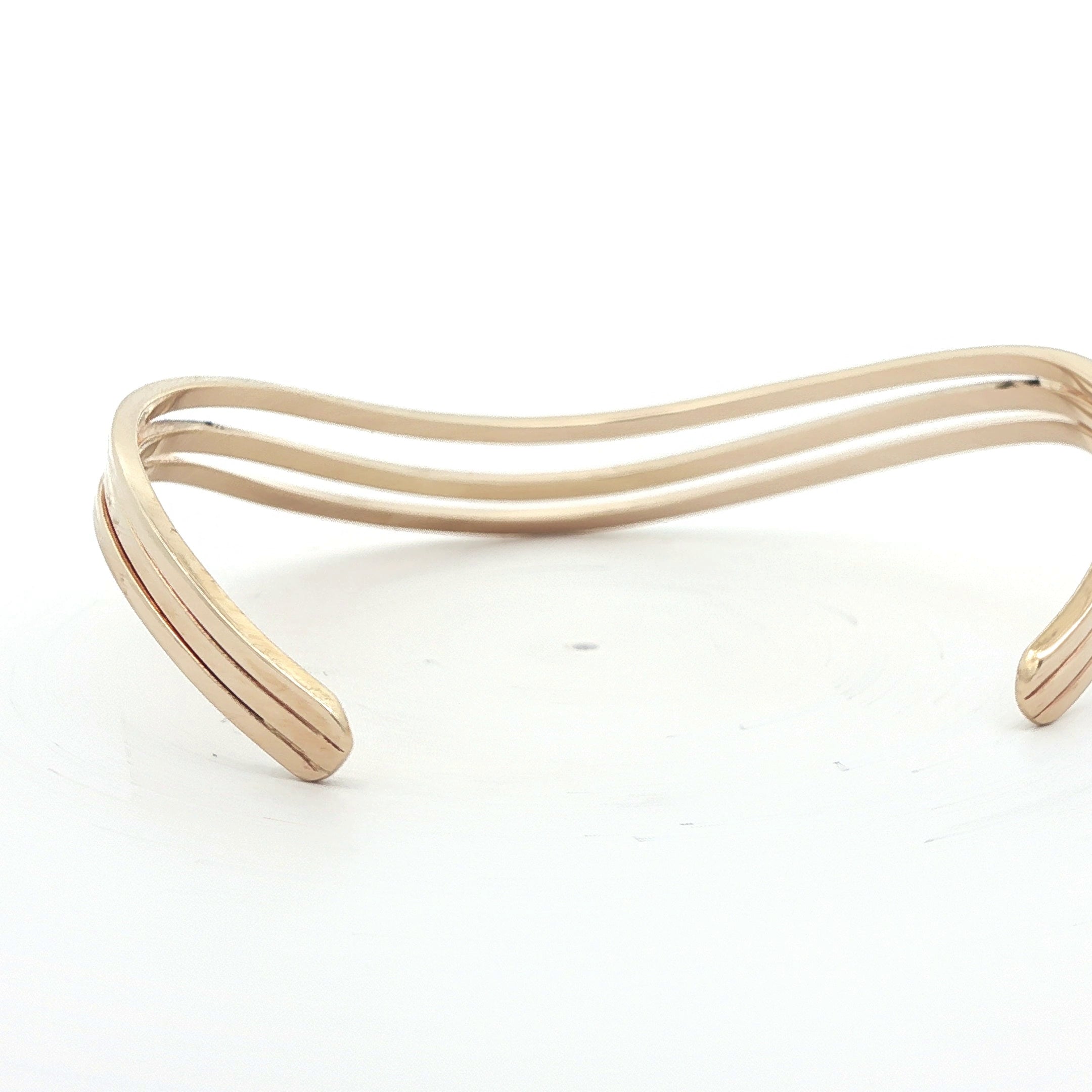 Estate 14K Yellow Gold Layered Open Cuff Bracelet – Vintage Minimalist Gold Cuff