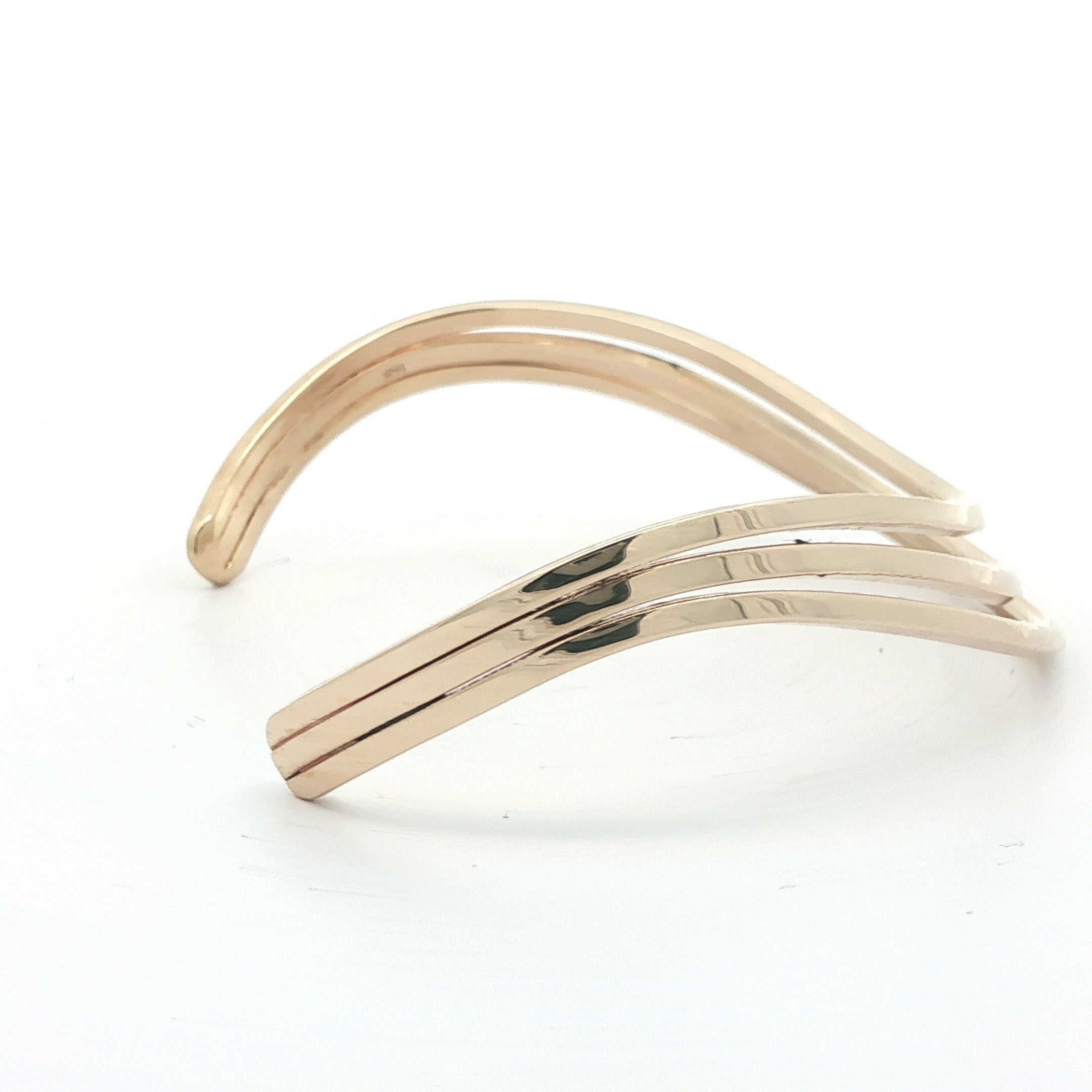 Estate 14K Yellow Gold Layered Open Cuff Bracelet – Vintage Minimalist Gold Cuff