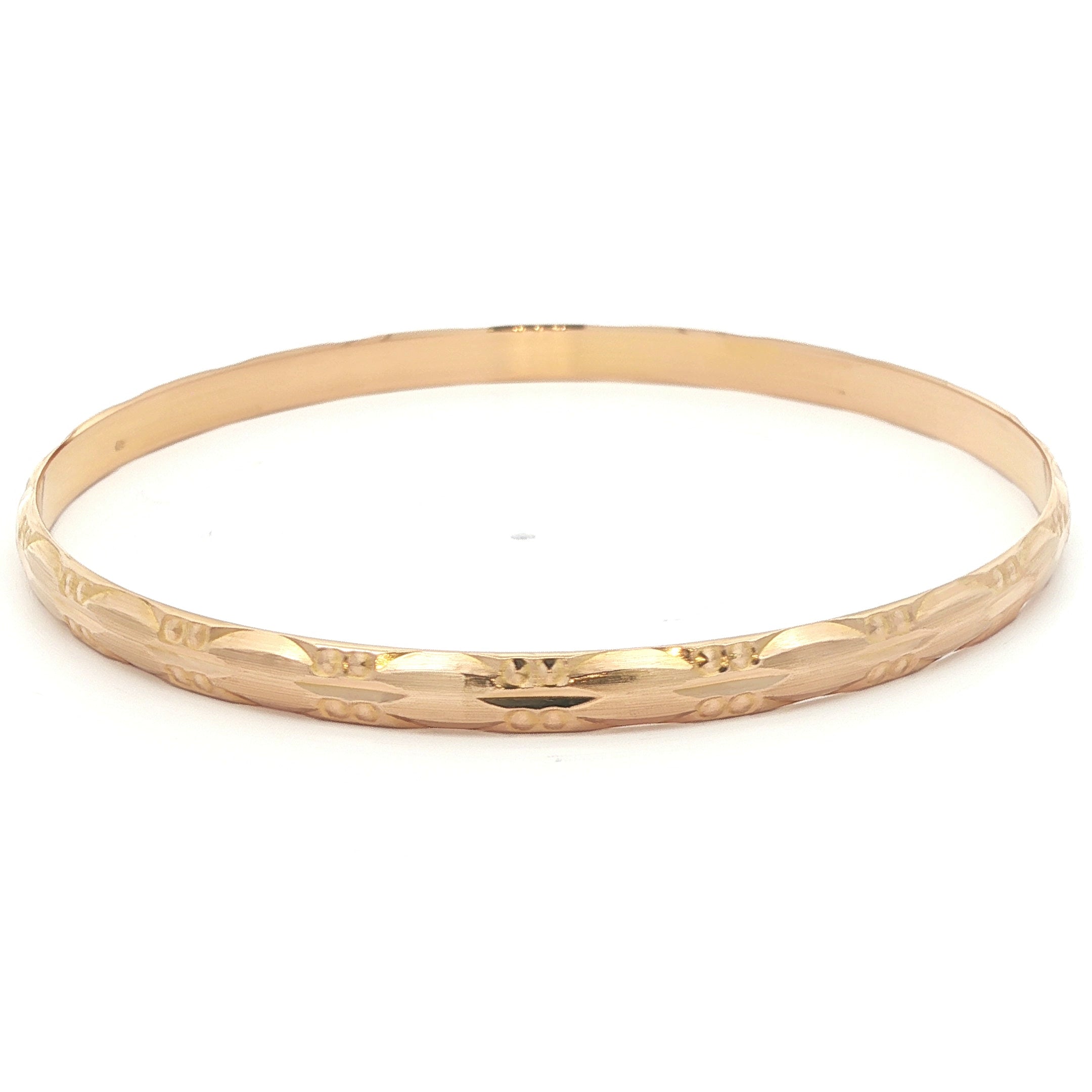Vintage 1970s Solid 21K Yellow Gold Engraved Bangle | Estate Jewelry