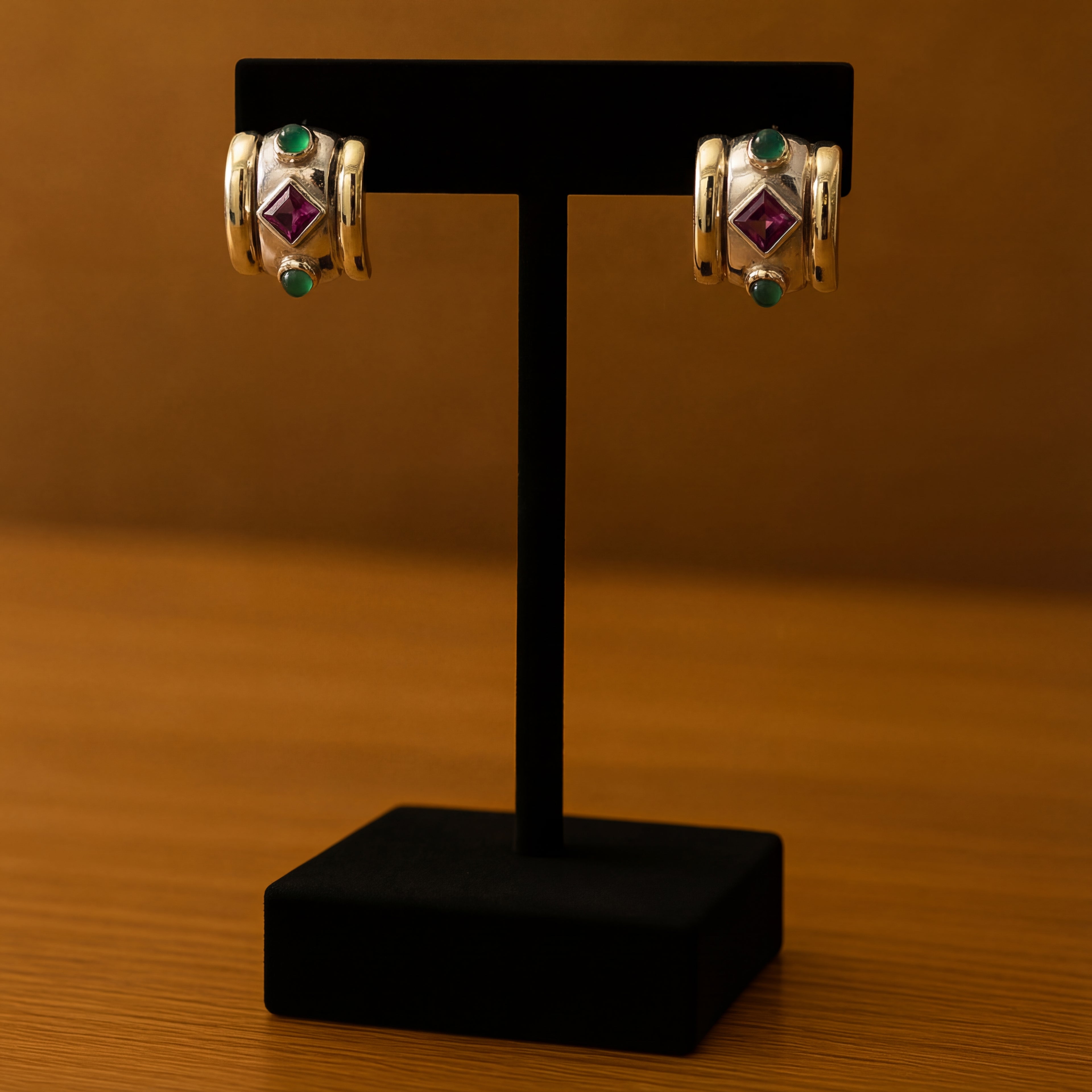 RARE David Yurman Renaissance Garnet Emerald Earrings Sterling Silver 18K Gold Estate