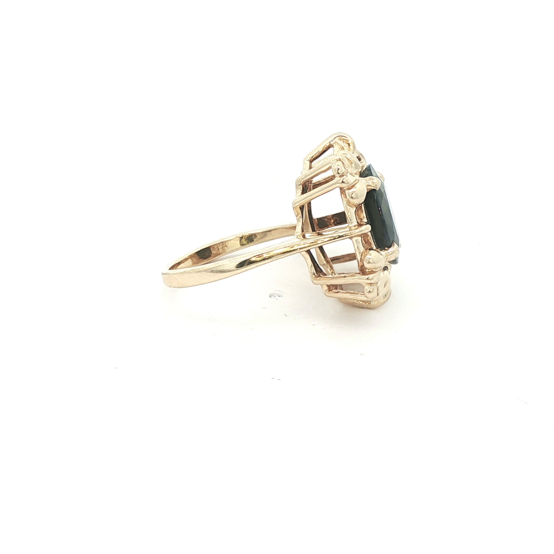 Estate 1990s 14K Yellow Gold 3.80 Carat Natural Sapphire Flower Statement Ring