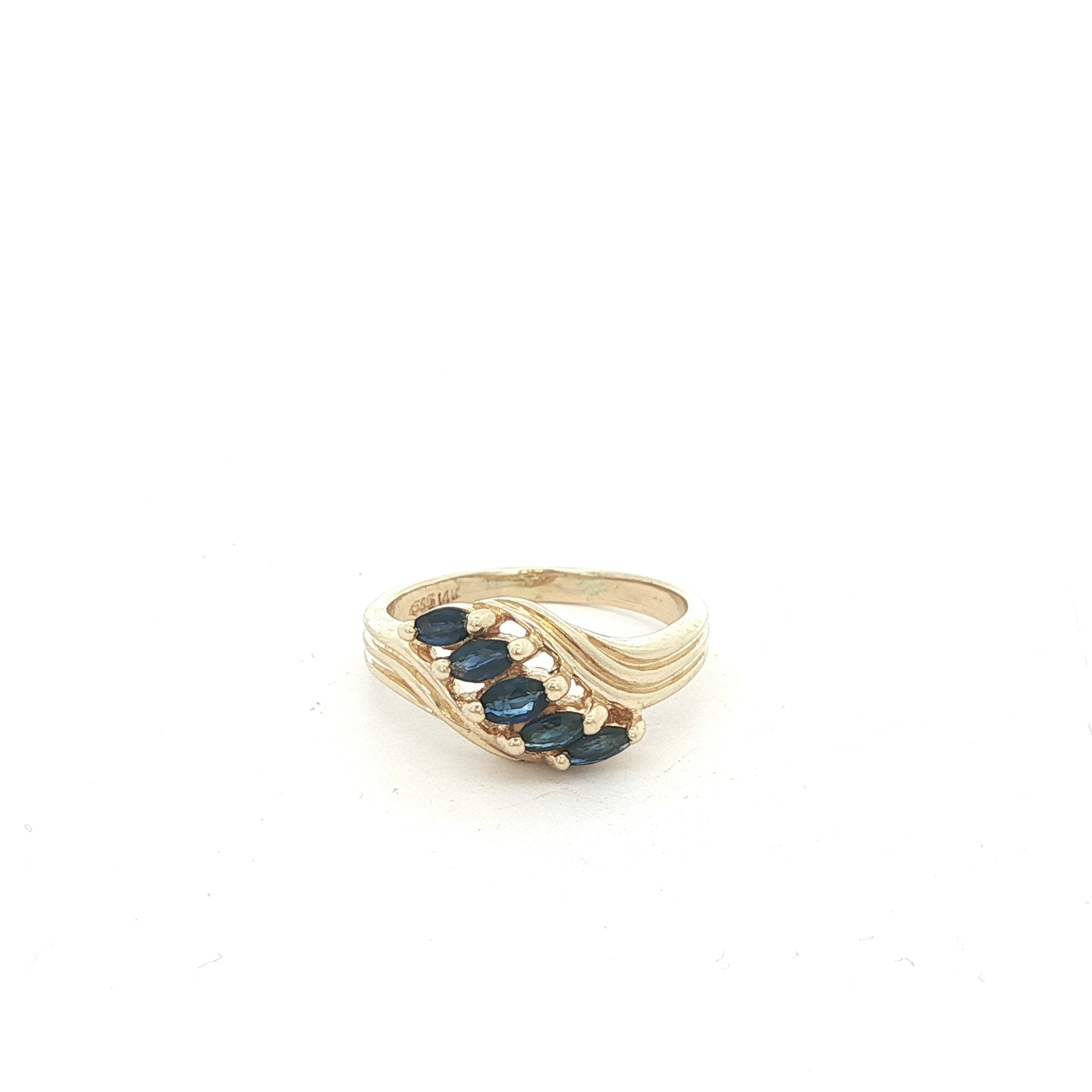 Vintage 1990s Estate 14K Yellow Gold Natural Sapphire Multi-Stone Ring