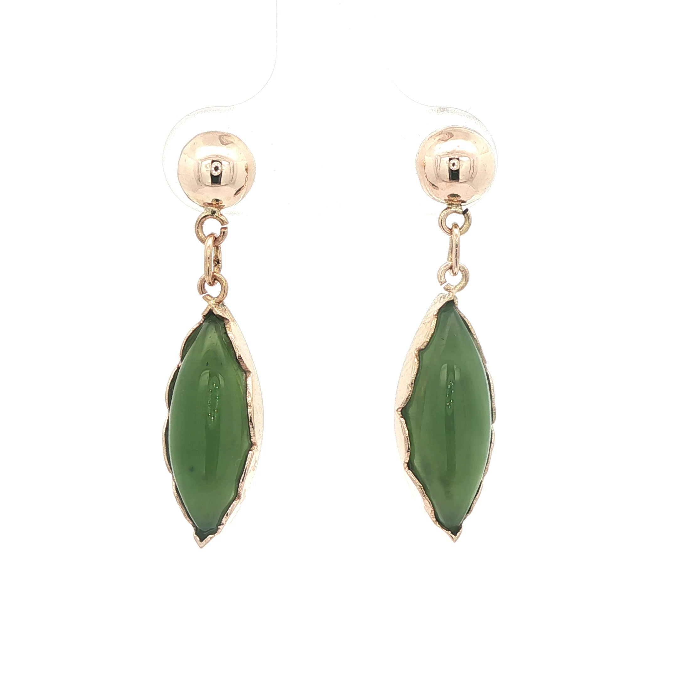 1970s Vintage 14K Yellow Gold Natural Green Jade Dangle Earrings – Estate Jewelry