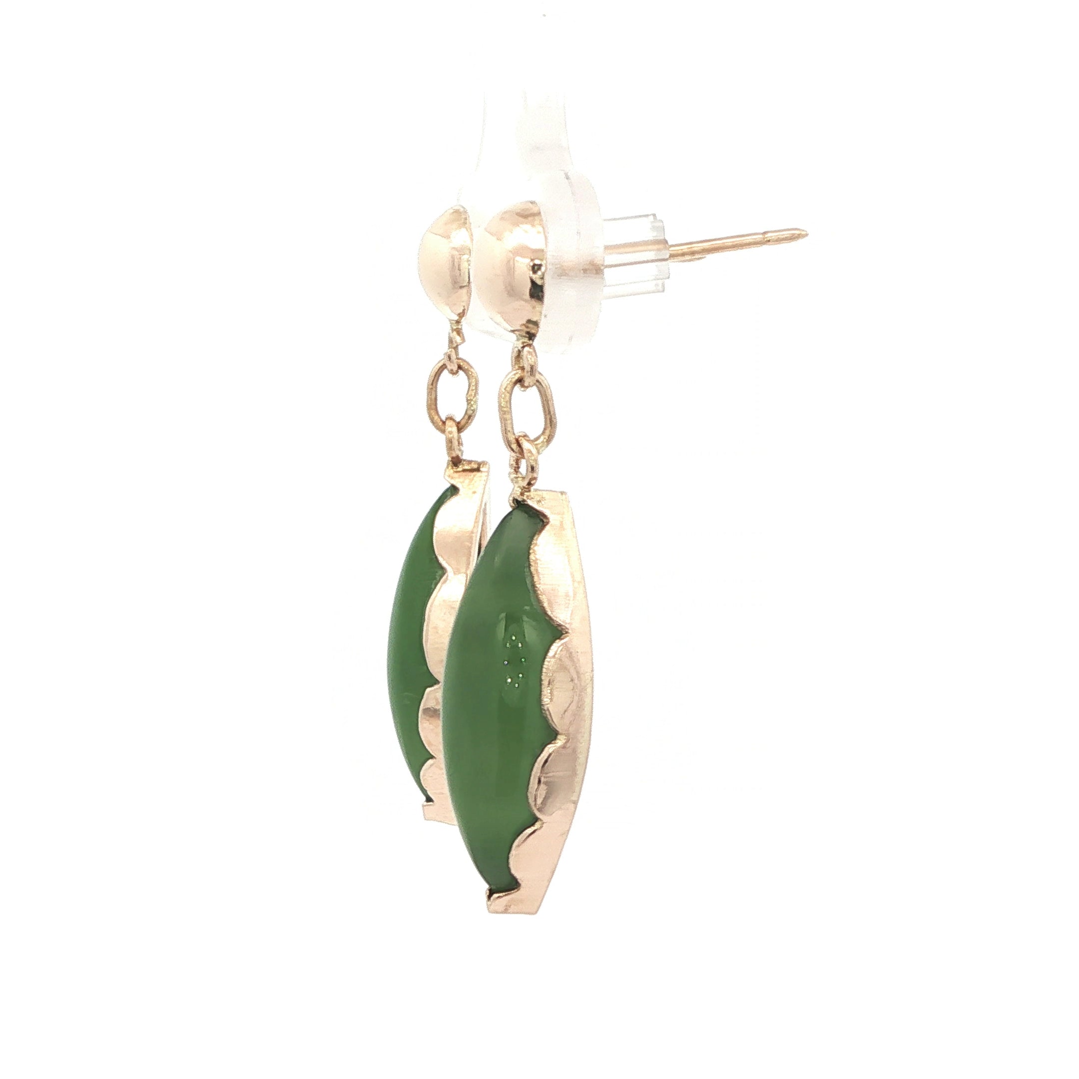1970s Vintage 14K Yellow Gold Natural Green Jade Dangle Earrings – Estate Jewelry
