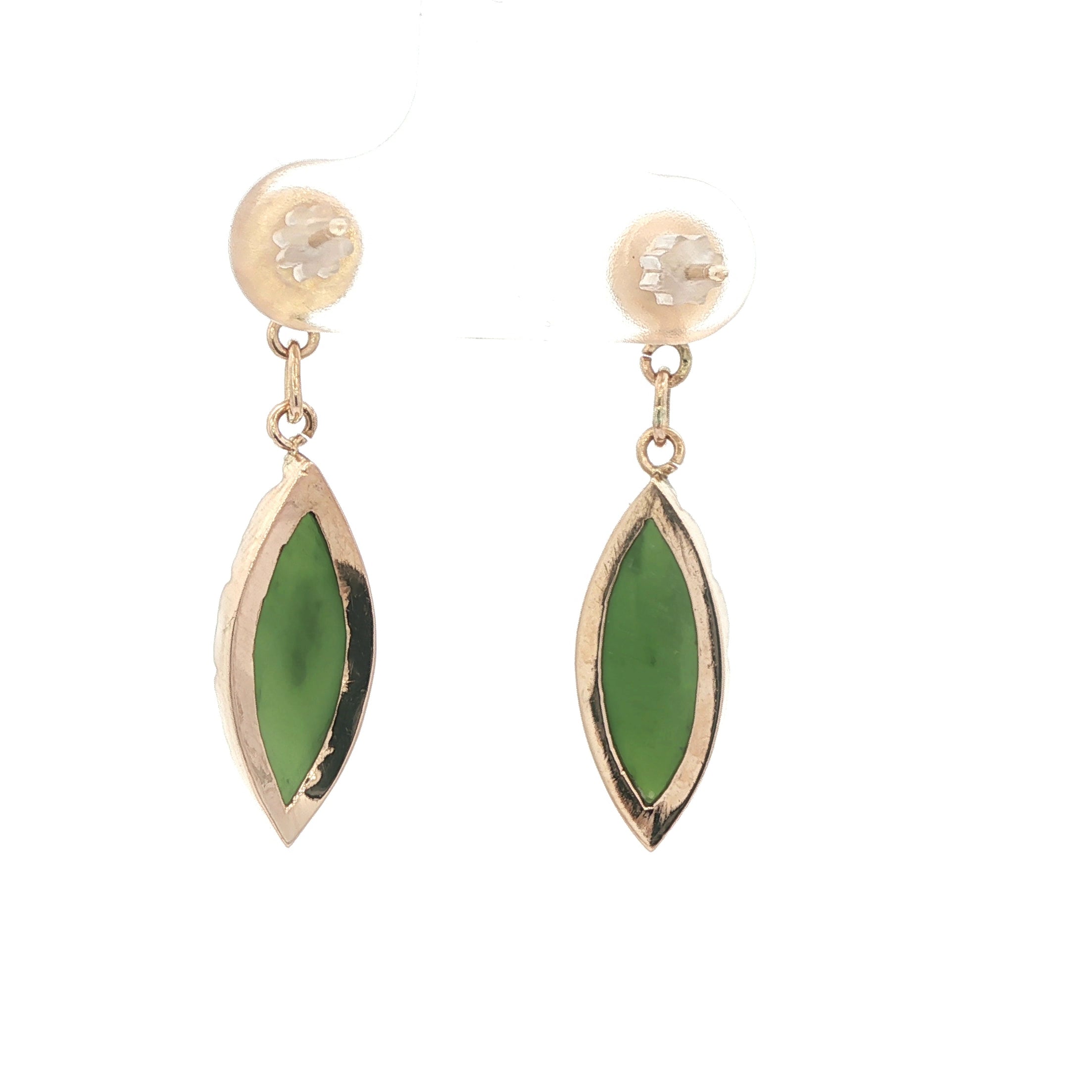 1970s Vintage 14K Yellow Gold Natural Green Jade Dangle Earrings – Estate Jewelry