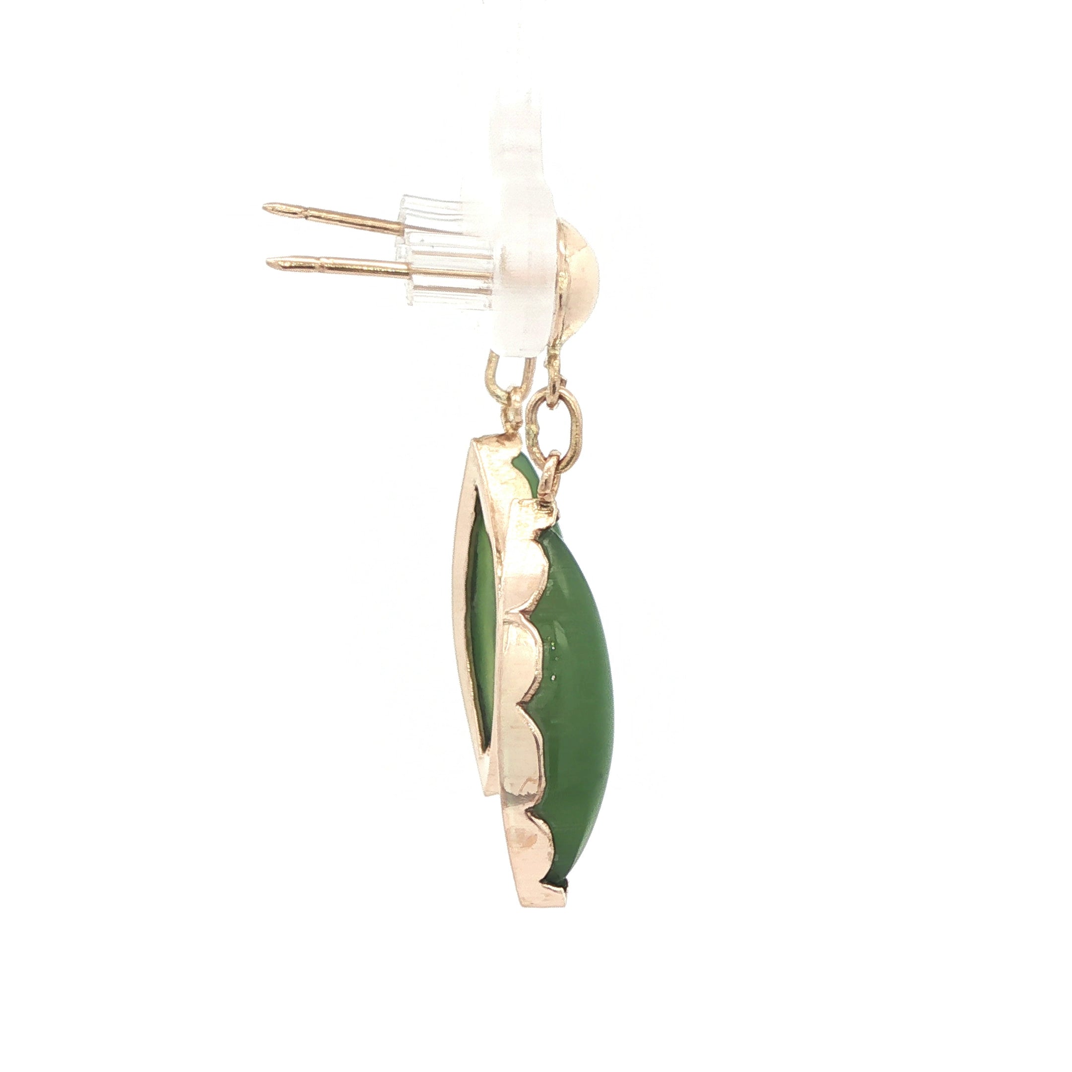 1970s Vintage 14K Yellow Gold Natural Green Jade Dangle Earrings – Estate Jewelry