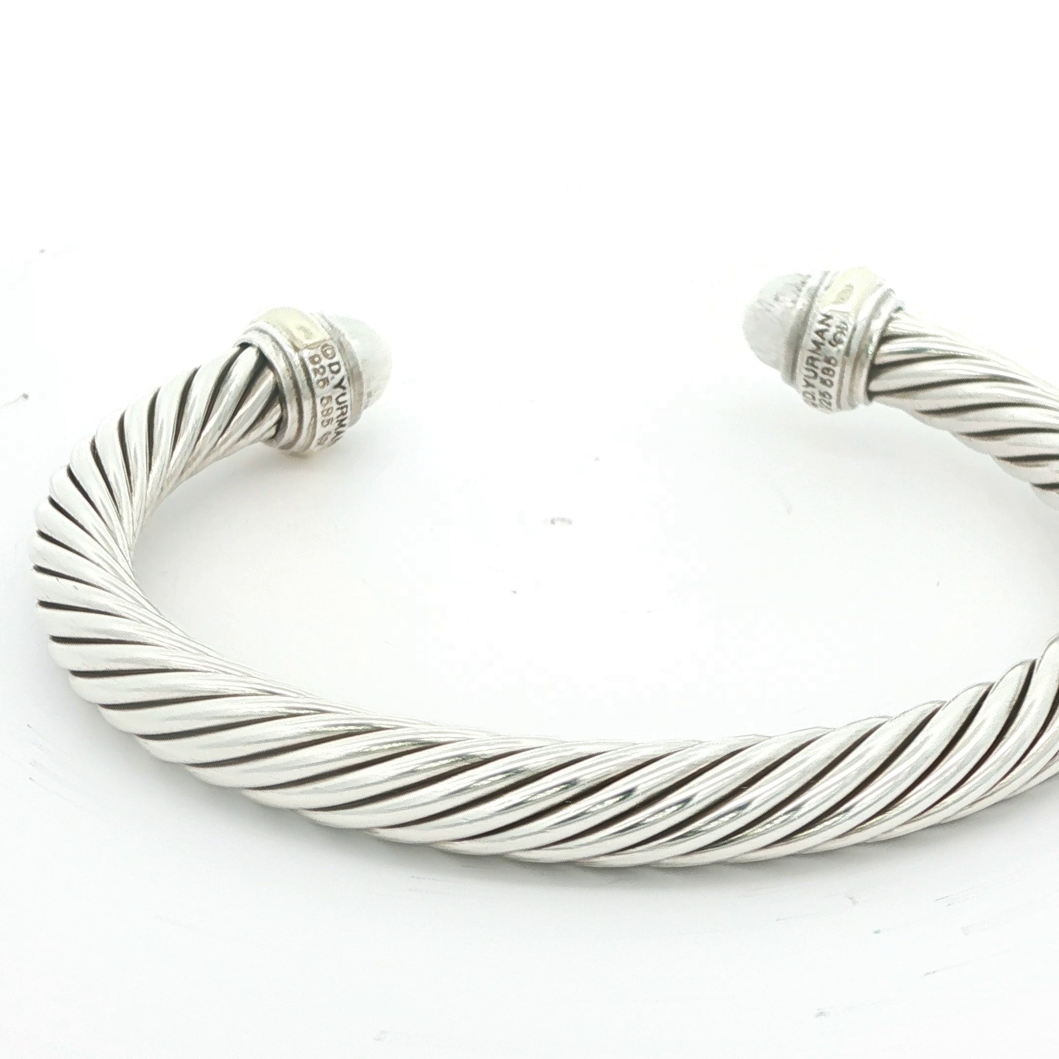 Estate David Yurman 14K Gold & Sterling Silver 7mm Cable Pearl Bangle