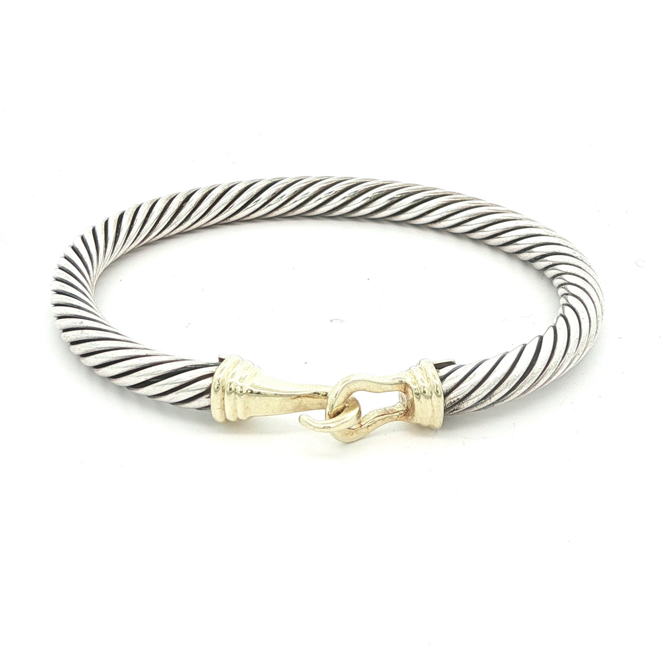 Estate David Yurman 14K Gold & Sterling Silver Cable Buckle Bangle 6.25in 5mm