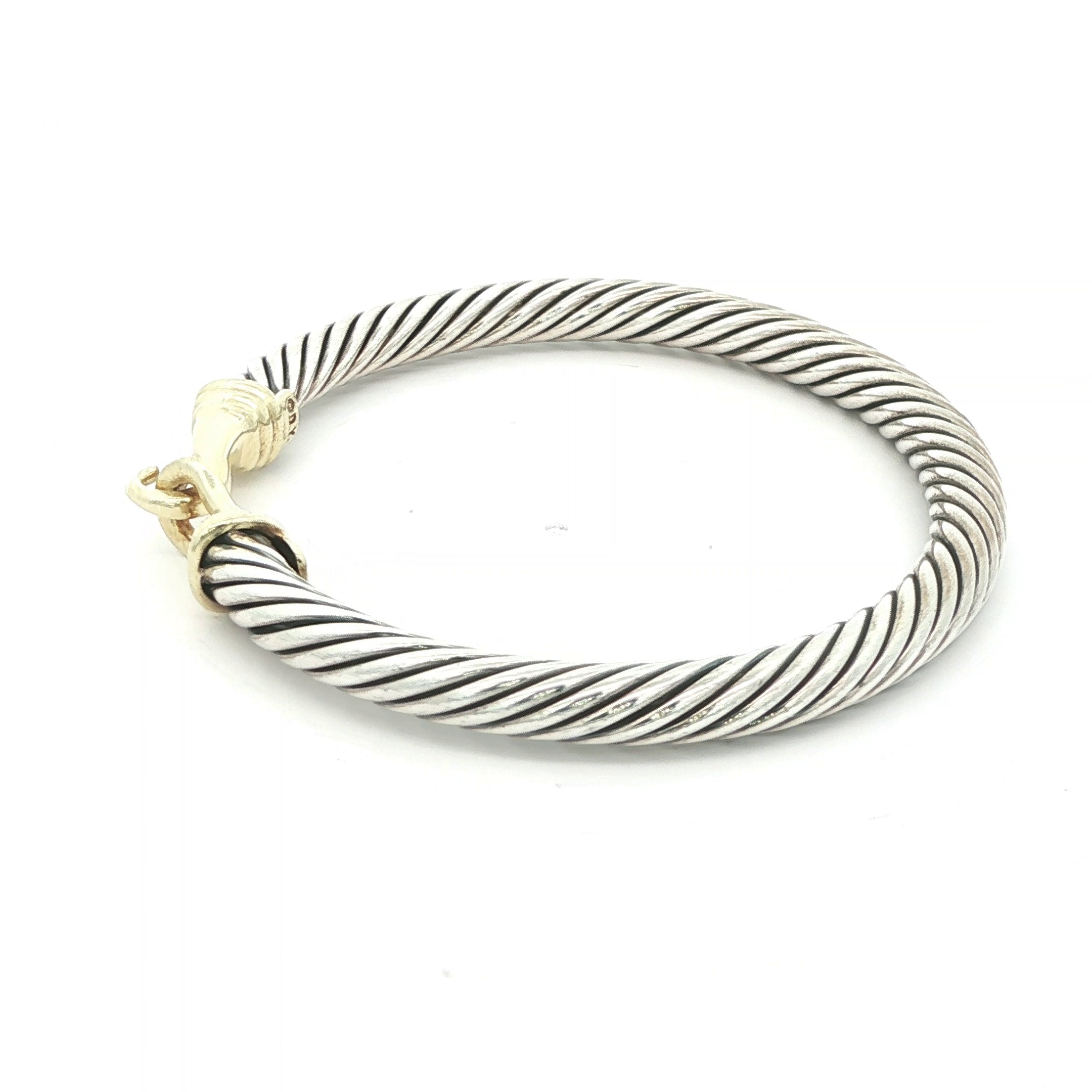 Estate David Yurman 14K Gold & Sterling Silver Cable Buckle Bangle 6.25in 5mm