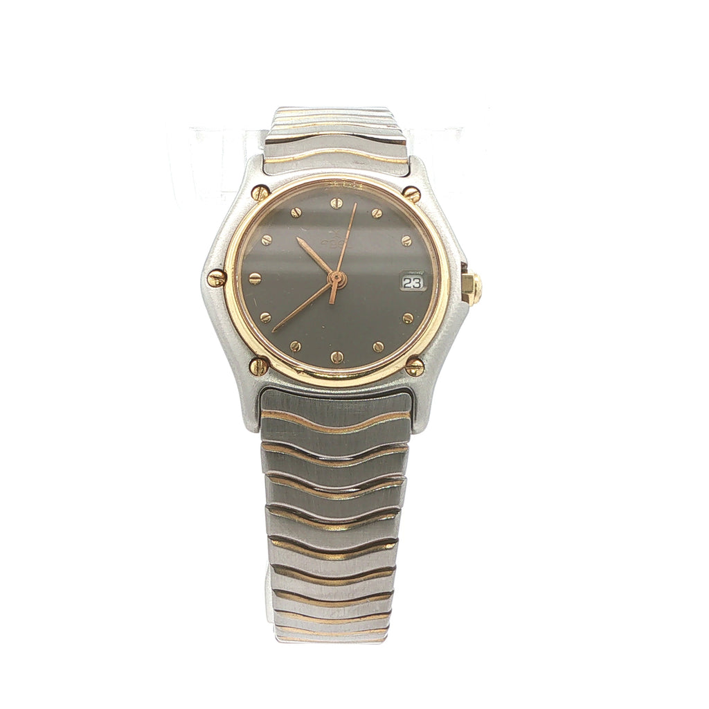 Estate Ebel Sport Classic Two-Tone Quartz Date Watch Gray Dial 24mm x 27mm