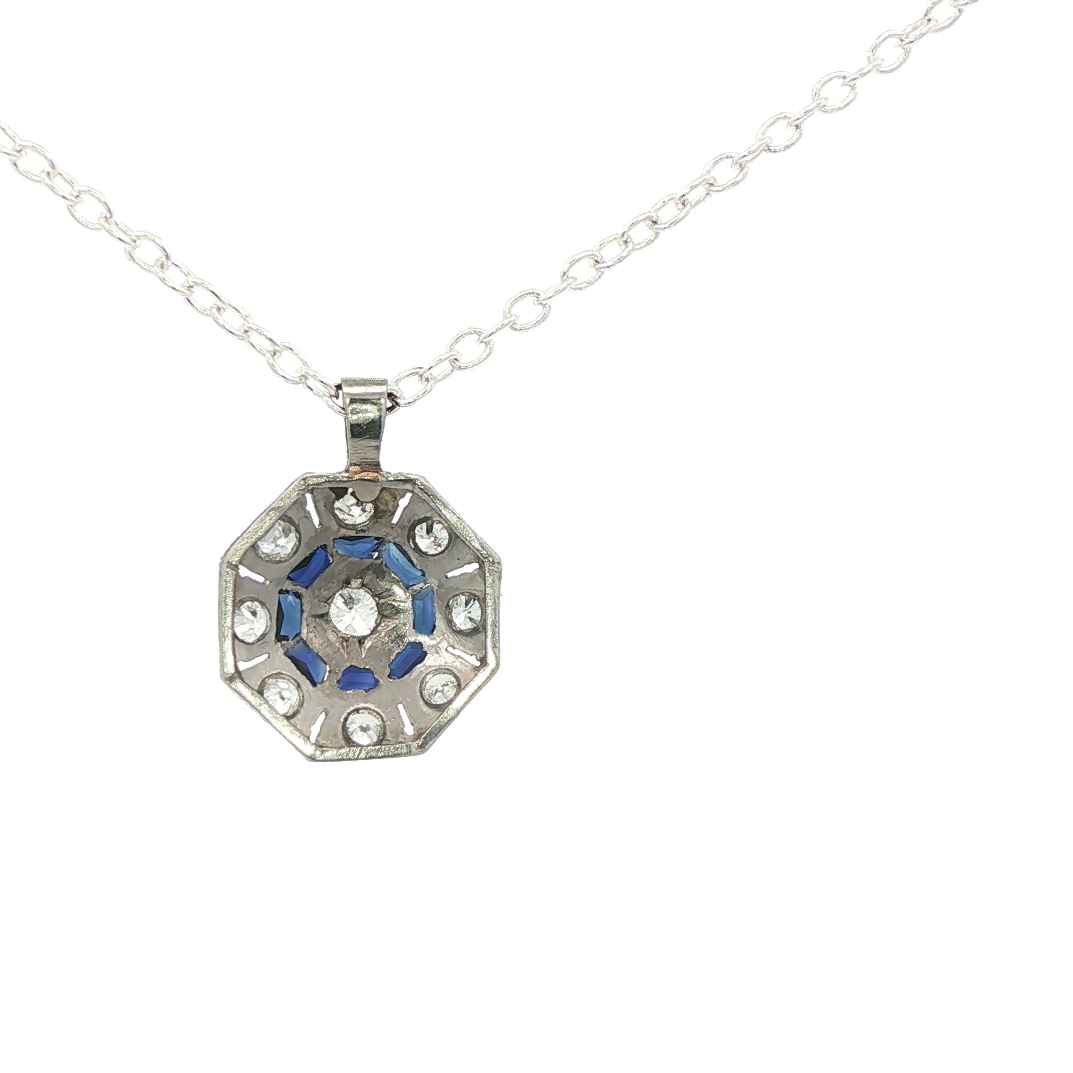 1930s Estate Platinum Natural Sapphire and Diamond Pendant Approx. 1 CTW