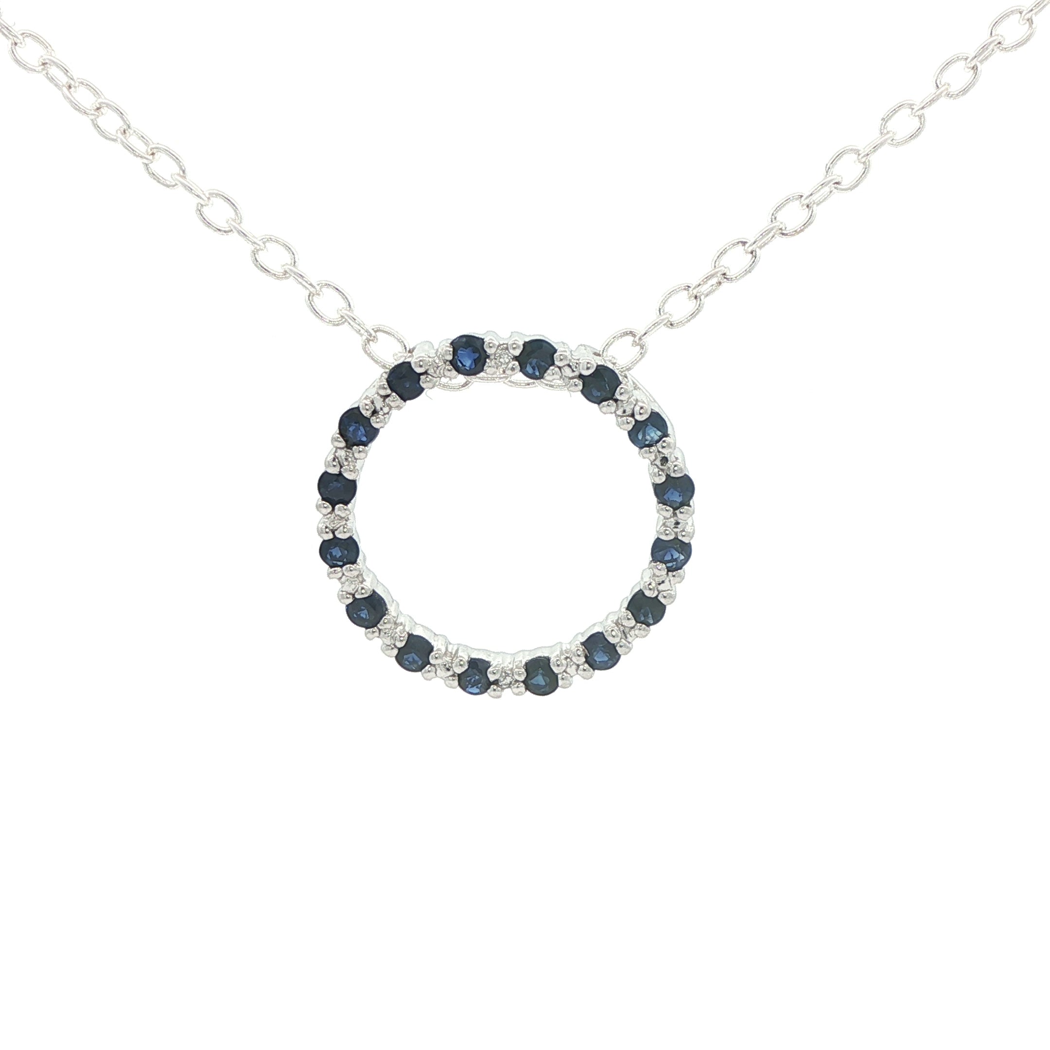 Estate Natural Sapphire and Diamond Circle Pendant 3/4 CTW 10K White Gold
