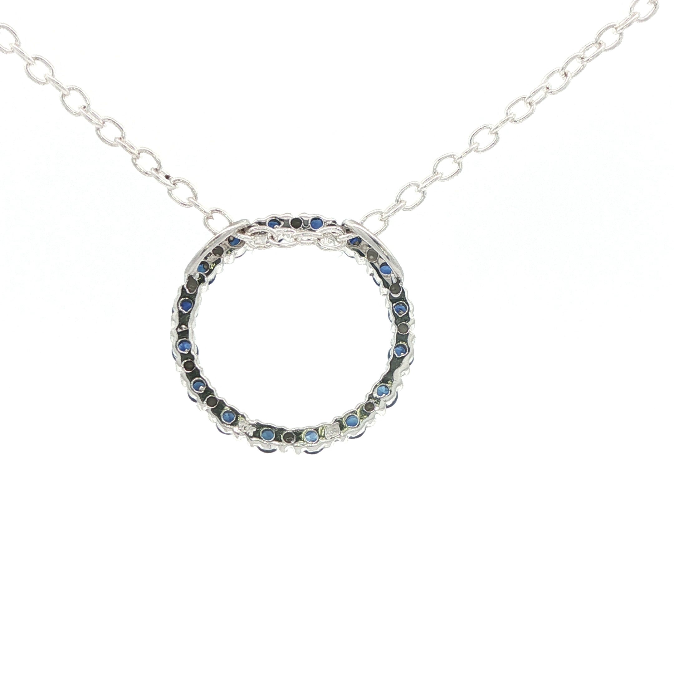 Estate Natural Sapphire and Diamond Circle Pendant 3/4 CTW 10K White Gold