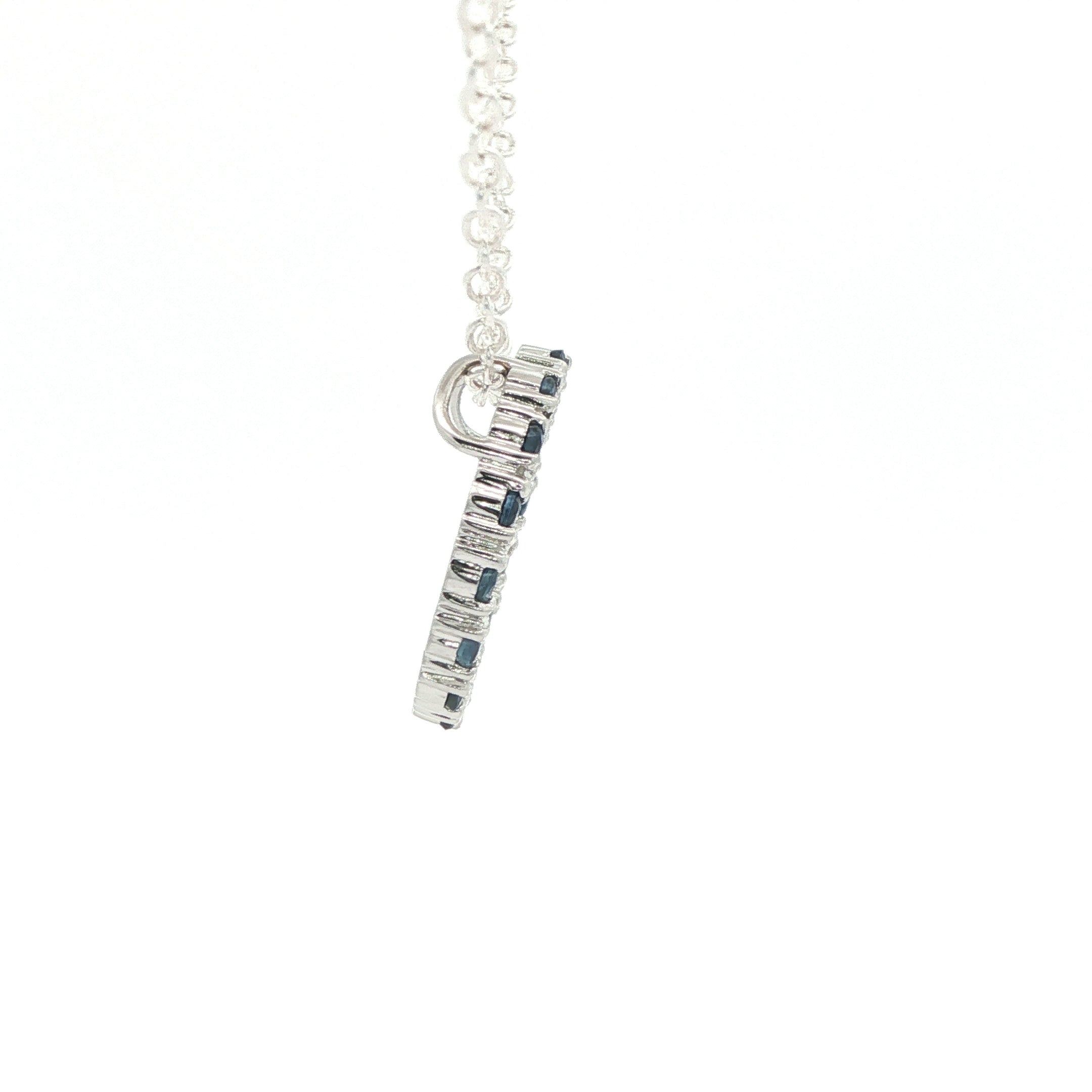 Estate Natural Sapphire and Diamond Circle Pendant 3/4 CTW 10K White Gold