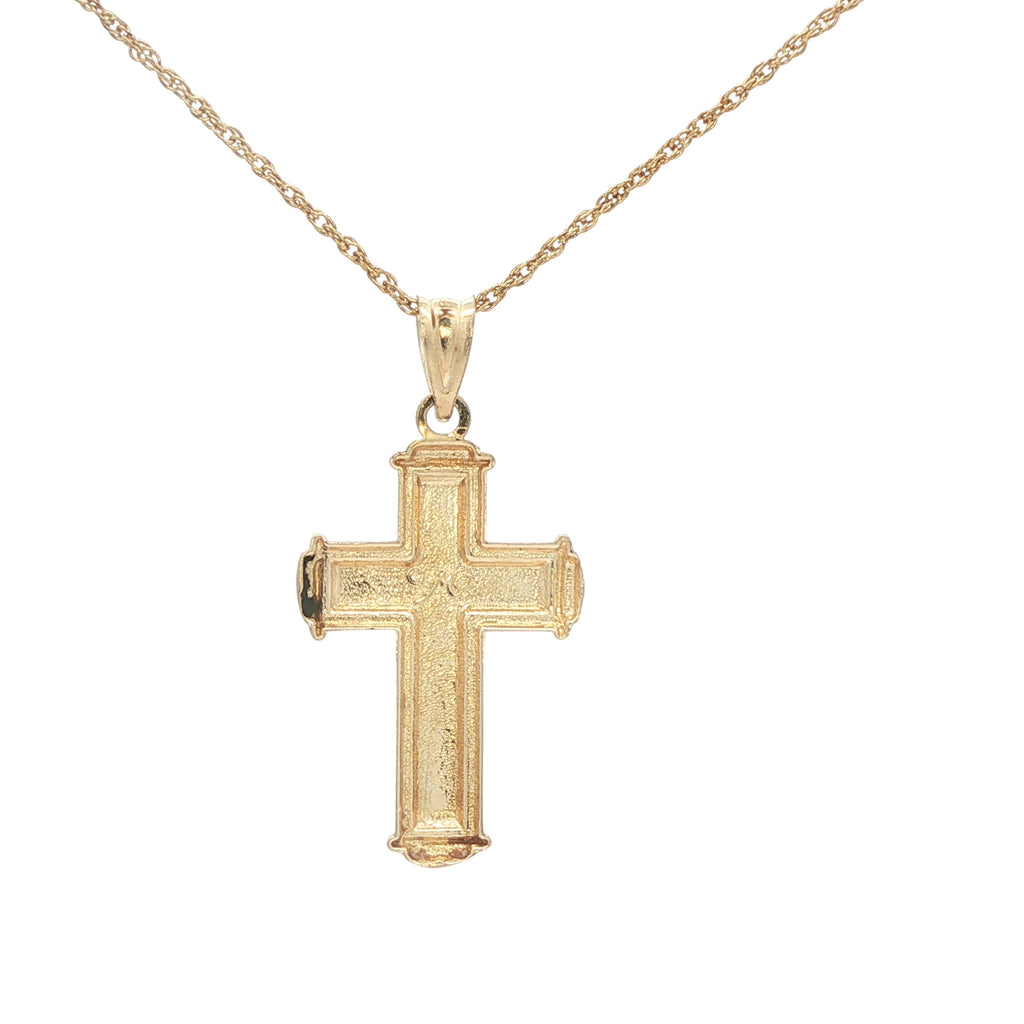 Estate 14K Yellow Gold Cross Pendant with Enamel Inlay