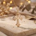 Estate 14K Yellow Gold Openwork Cross Pendant Filigree Floral Design