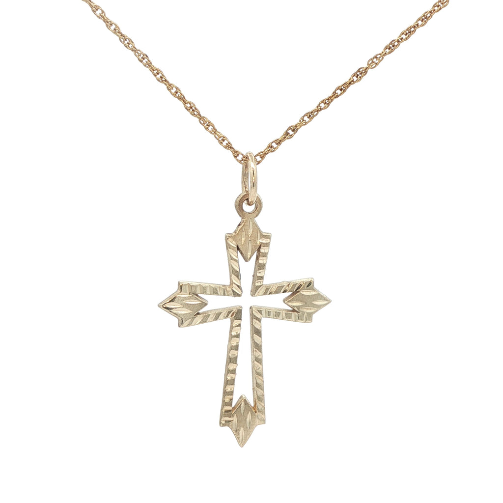 Estate 10K Yellow Gold Cross Pendant Arrow-Tip Design Diamond-Cut Detailing