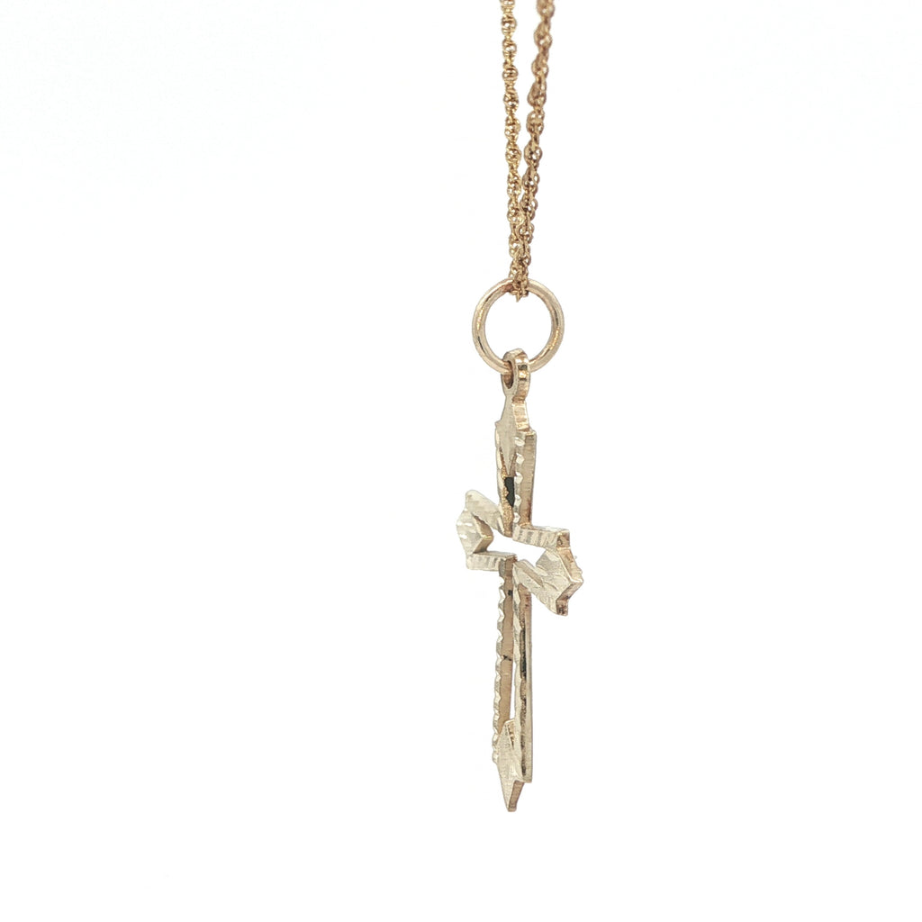 Estate 10K Yellow Gold Cross Pendant Arrow-Tip Design Diamond-Cut Detailing