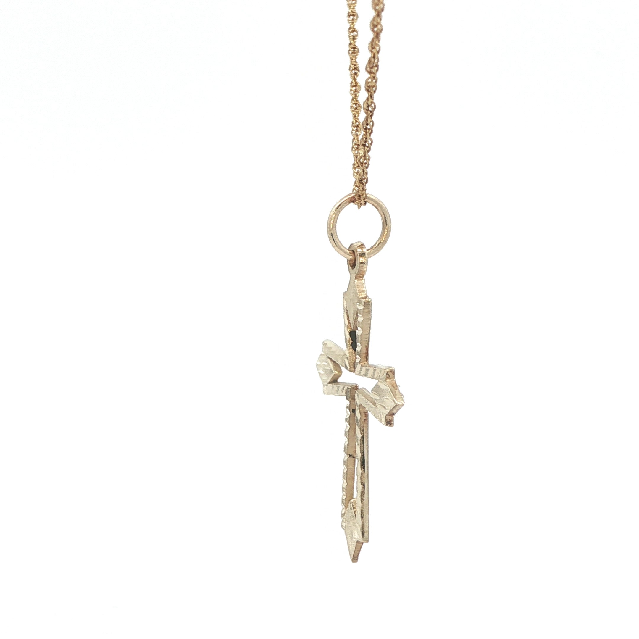Estate 10K Yellow Gold Cross Pendant Arrow-Tip Design Diamond-Cut Detailing