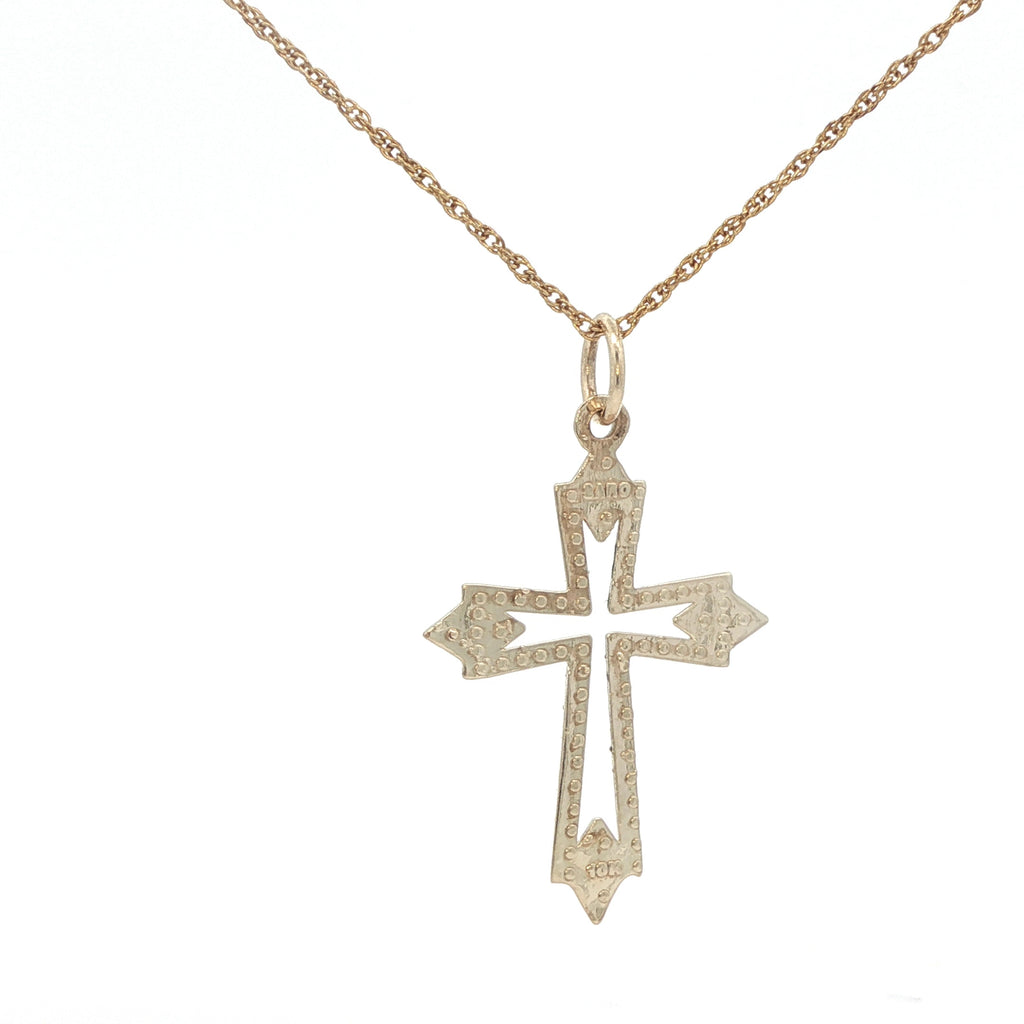 Estate 10K Yellow Gold Cross Pendant Arrow-Tip Design Diamond-Cut Detailing