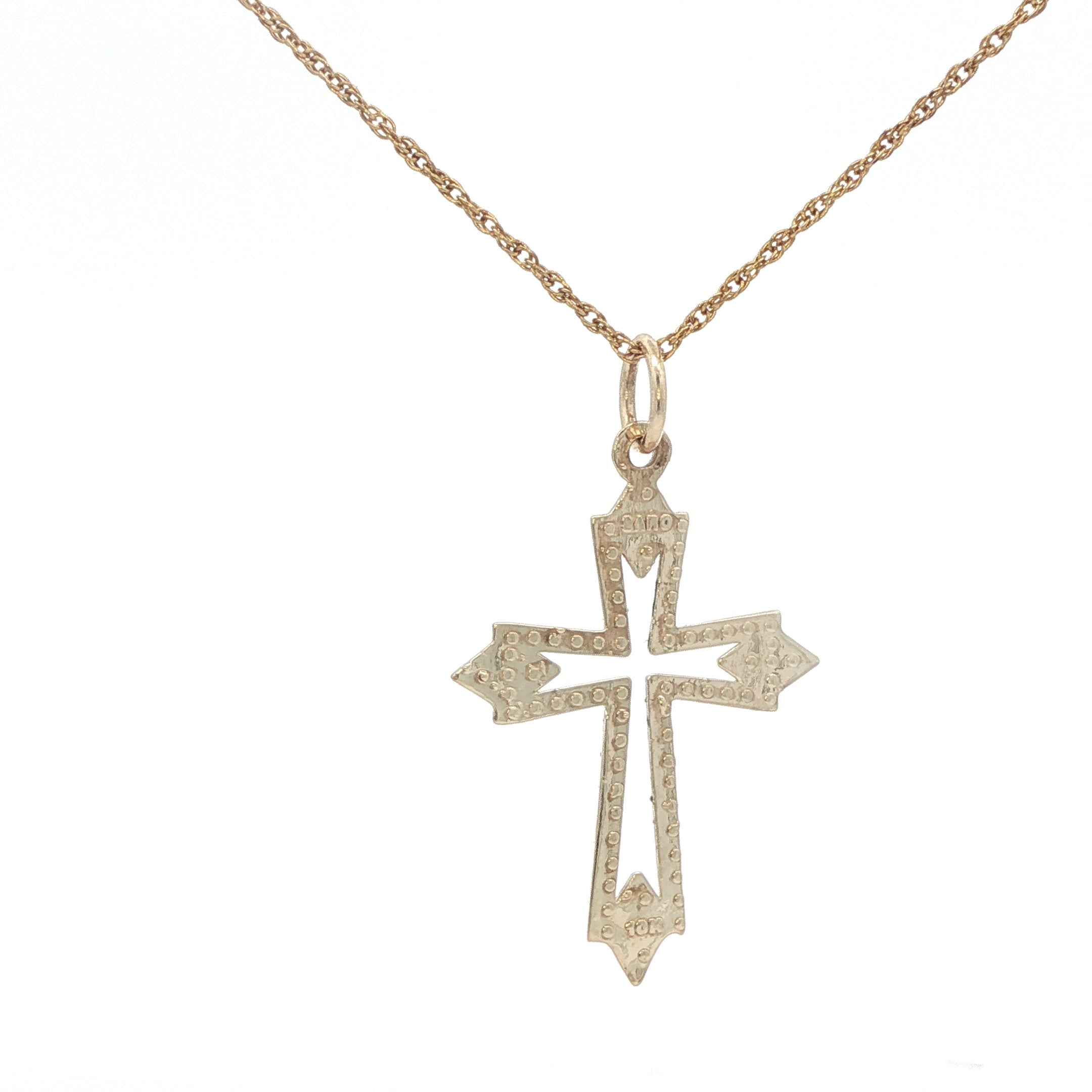 Estate 10K Yellow Gold Cross Pendant Arrow-Tip Design Diamond-Cut Detailing
