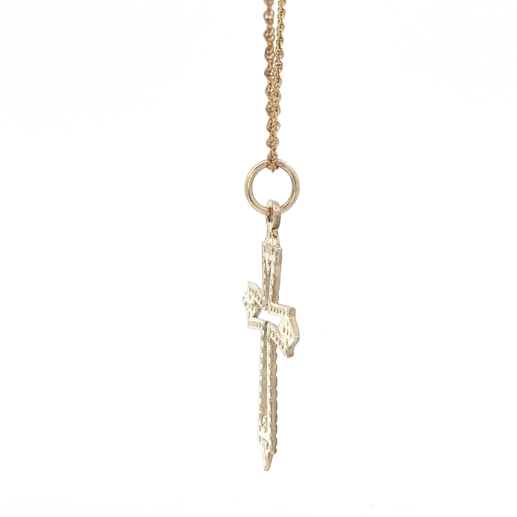Estate 10K Yellow Gold Cross Pendant Arrow-Tip Design Diamond-Cut Detailing