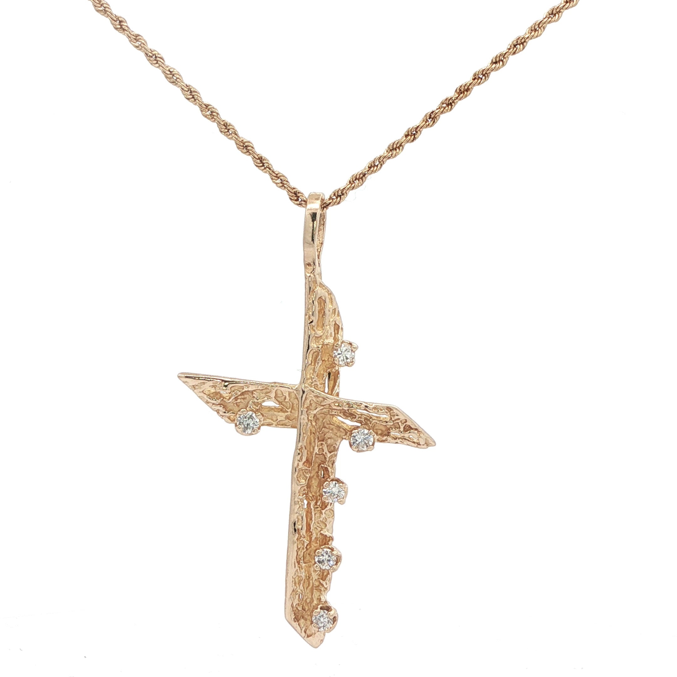 Estate 14K Yellow Gold Diamond Cross Pendant - 1/5 CTW Textured Design