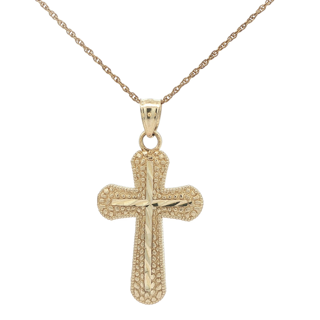 Vintage 1970s-80s Estate 14K Yellow Gold Diamond-Cut Cross Pendant