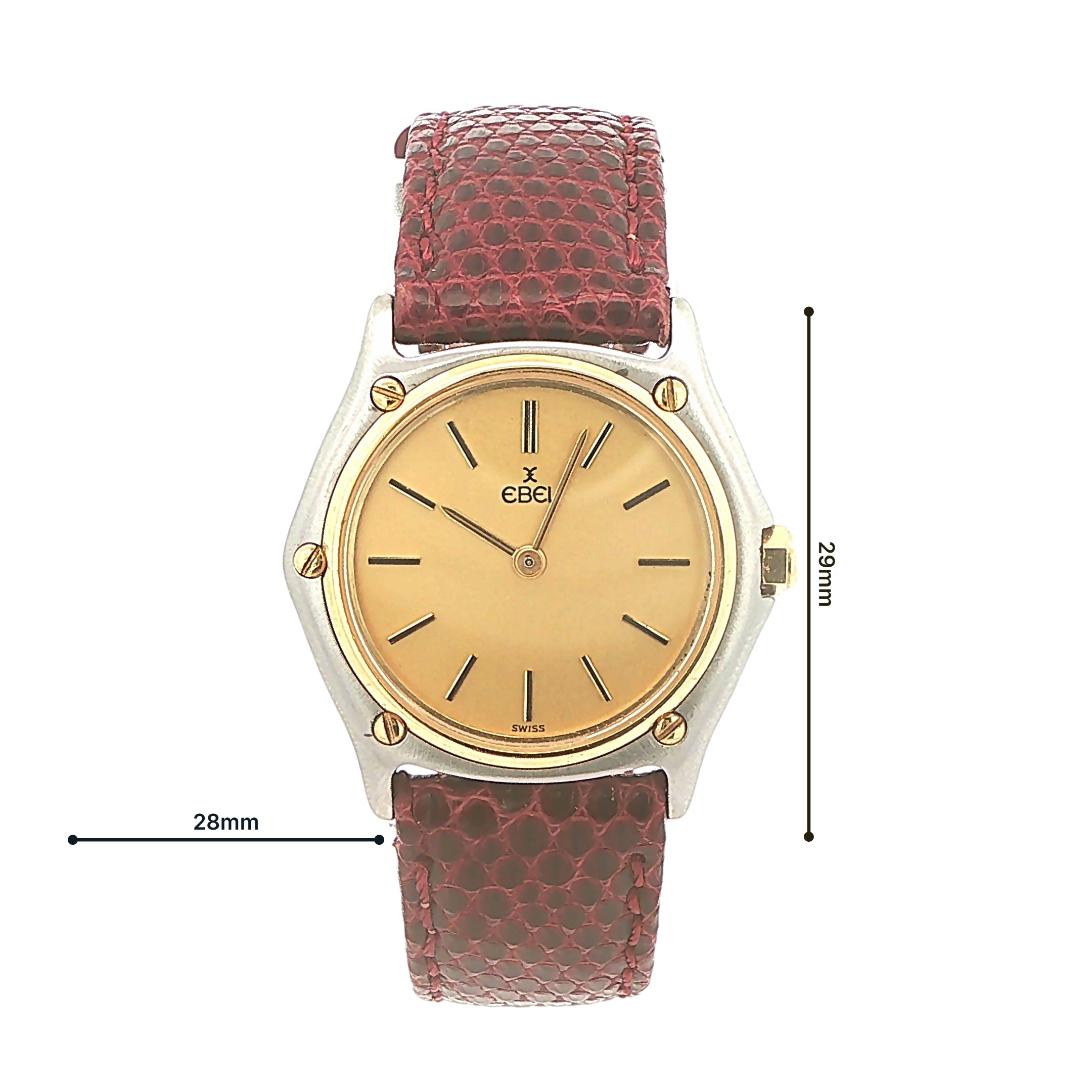 Estate Vintage 1980s–1990s Ebel Swiss Quartz Wristwatch 28mm x 29mm Gold-Tone Dial Two-Tone Case