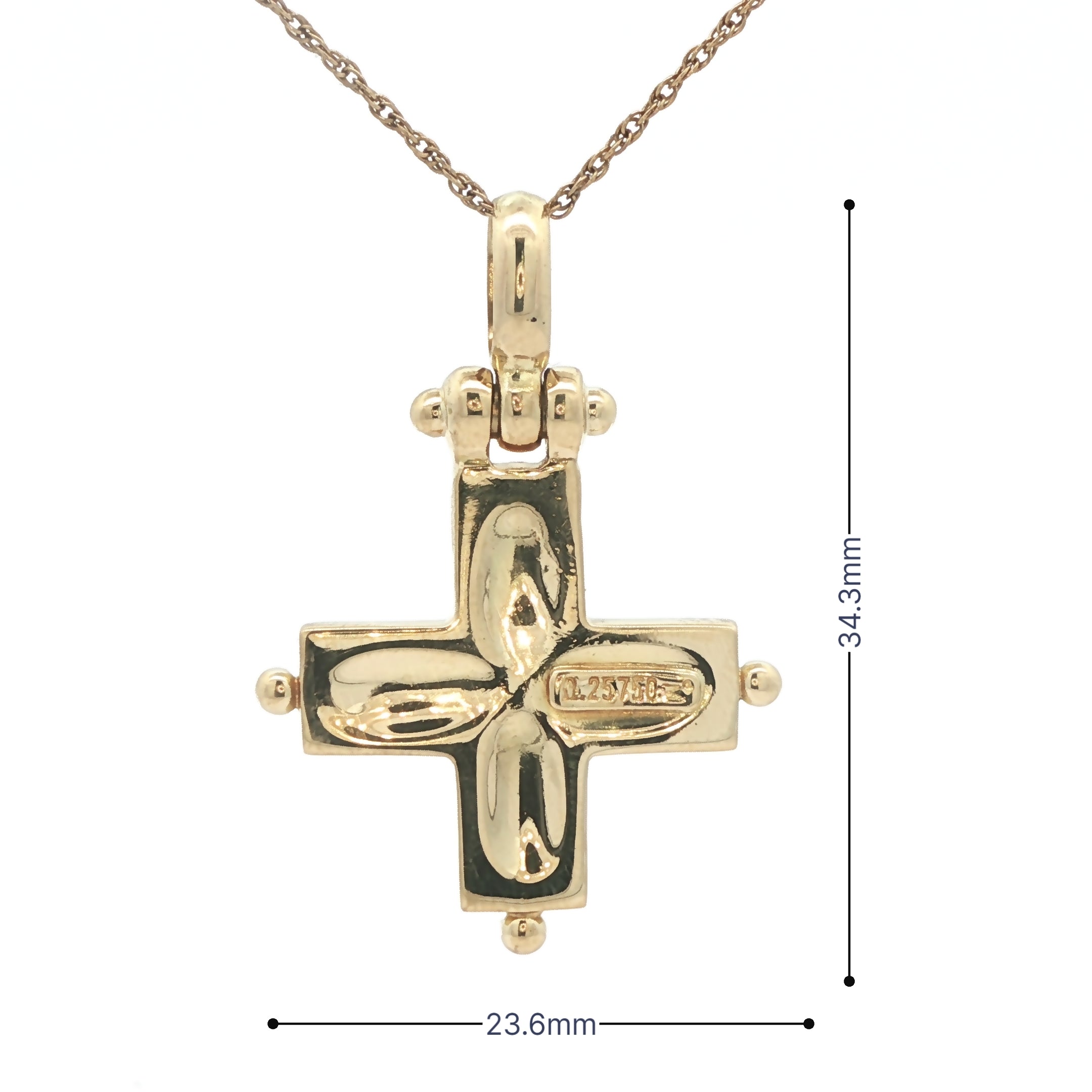 Vintage Estate 18K Yellow Gold Cross Pendant – European 750 Hallmark 1980s