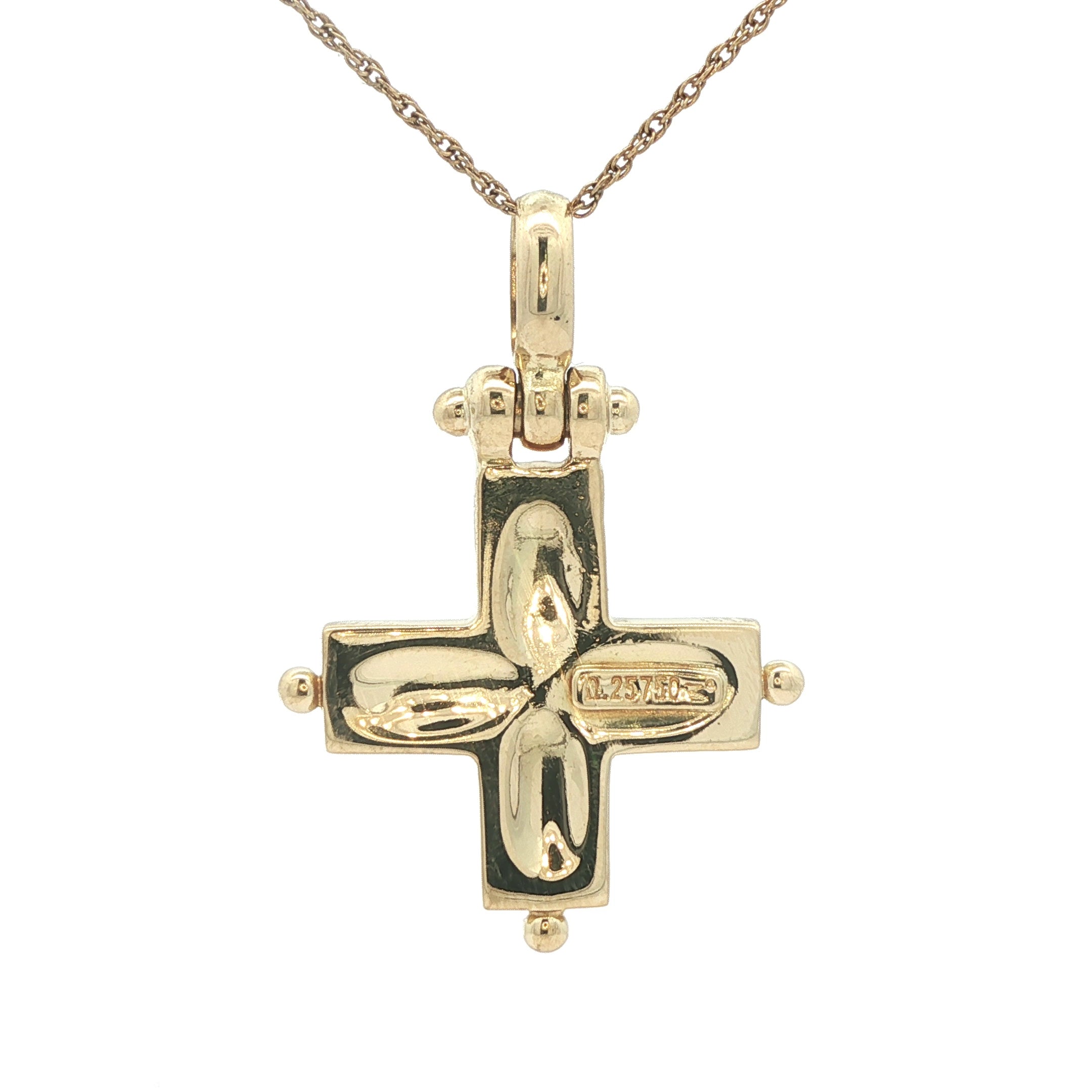 Vintage Estate 18K Yellow Gold Cross Pendant – European 750 Hallmark 1980s