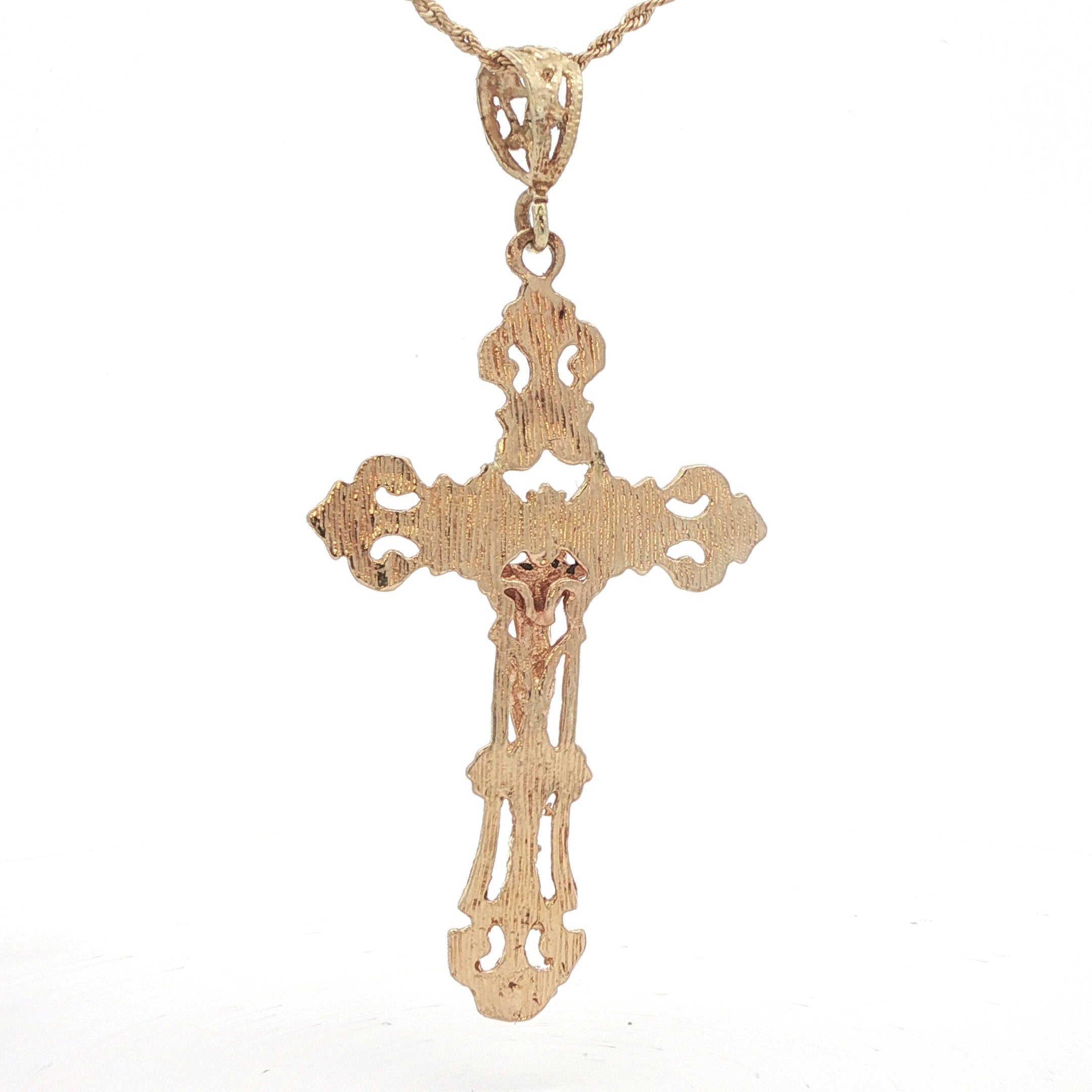Vintage Estate 14K Yellow Gold Ornate Crucifix Pendant – Circa 1960s Religious Cross