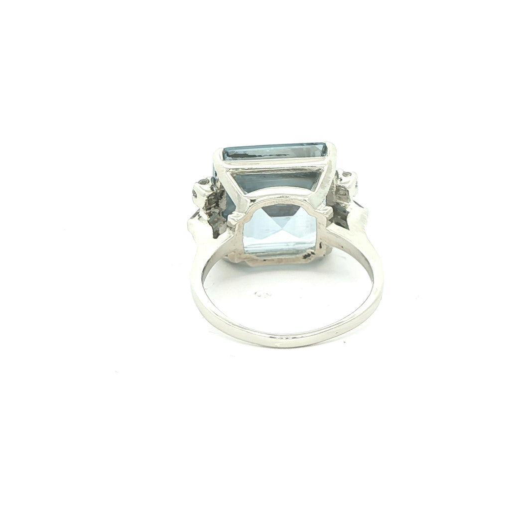 Vintage Estate Natural Aquamarine Diamond Ring – 14K White Gold – Approx. 10 Carats