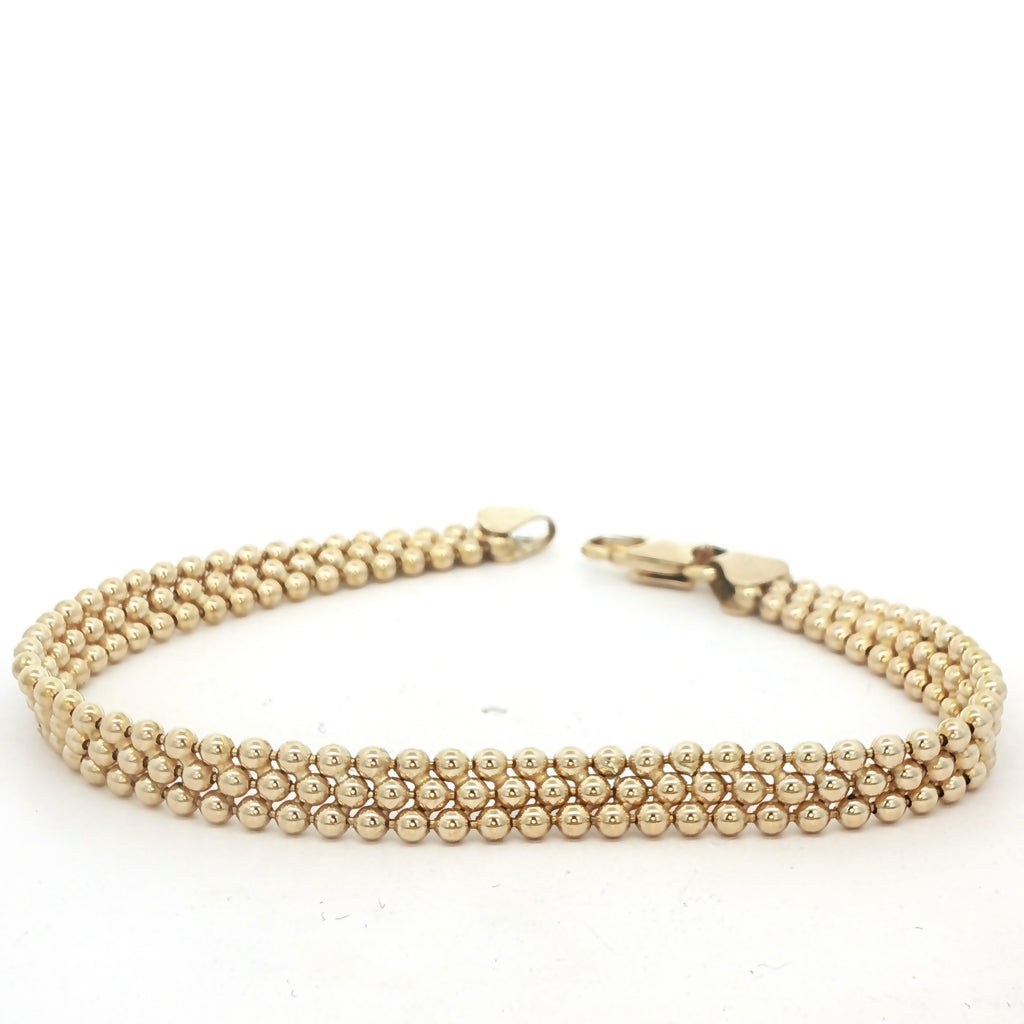14K Yellow Gold Multi-Row Beaded Ball Link Bracelet – 7 Inch Estate Jewelry