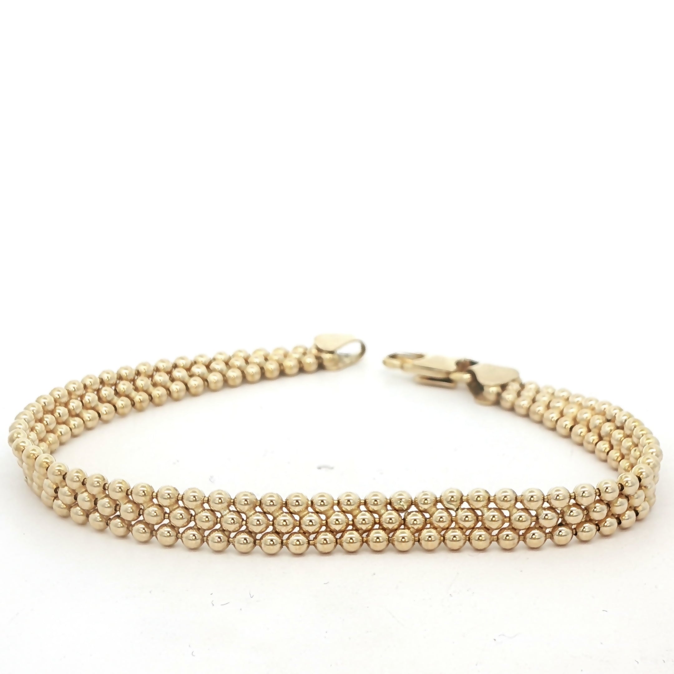 14K Yellow Gold Multi-Row Beaded Ball Link Bracelet – 7 Inch Estate Jewelry