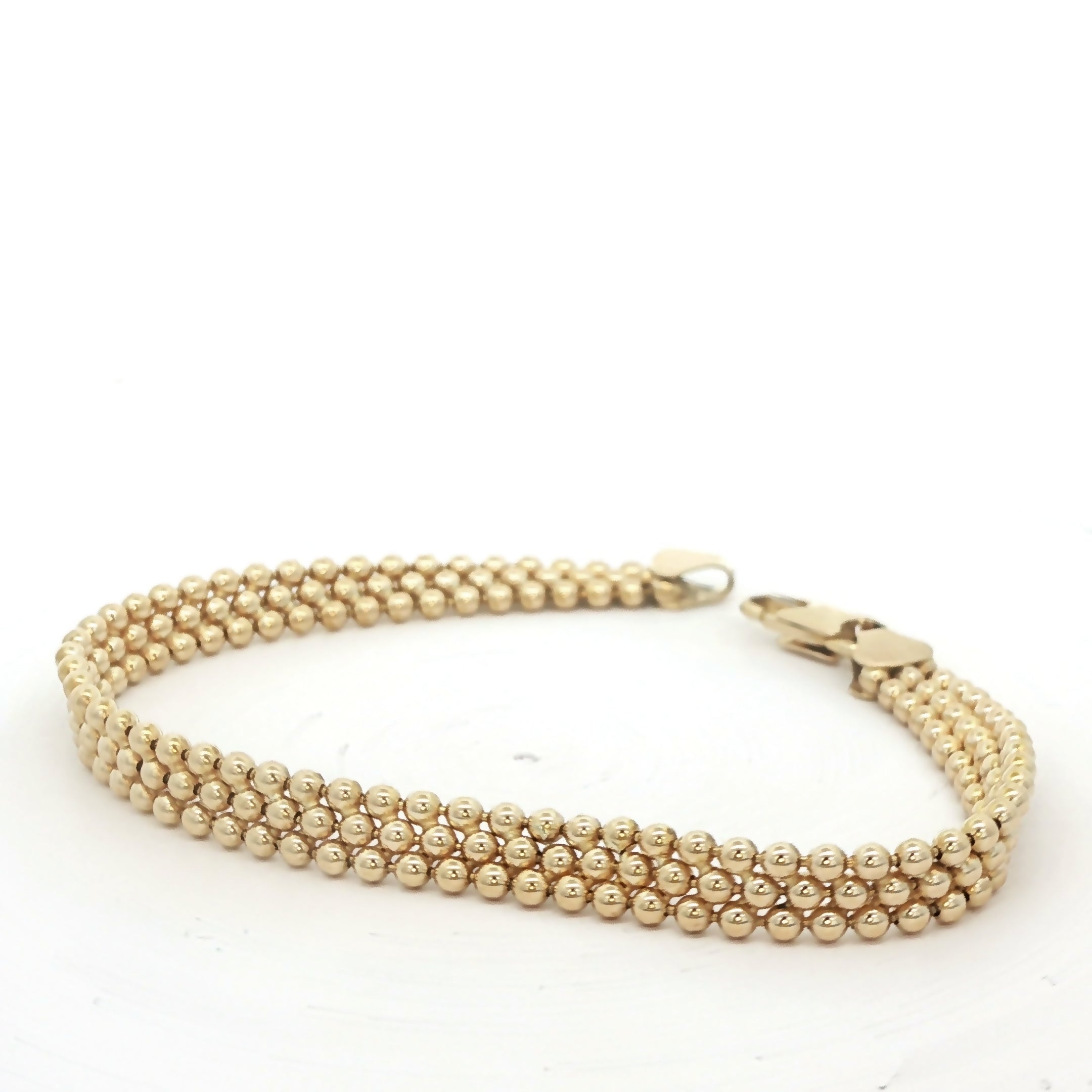 14K Yellow Gold Multi-Row Beaded Ball Link Bracelet – 7 Inch Estate Jewelry