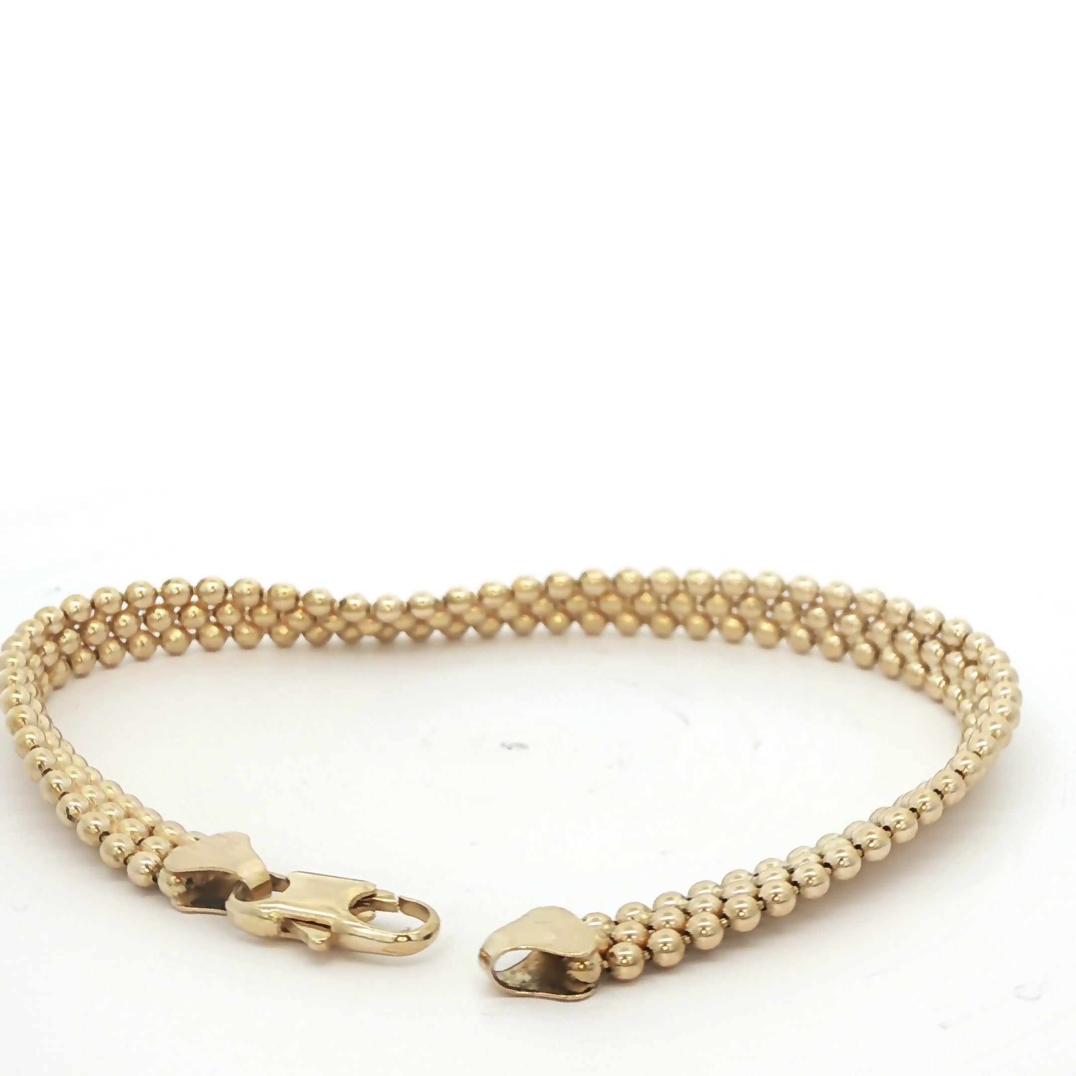 14K Yellow Gold Multi-Row Beaded Ball Link Bracelet – 7 Inch Estate Jewelry